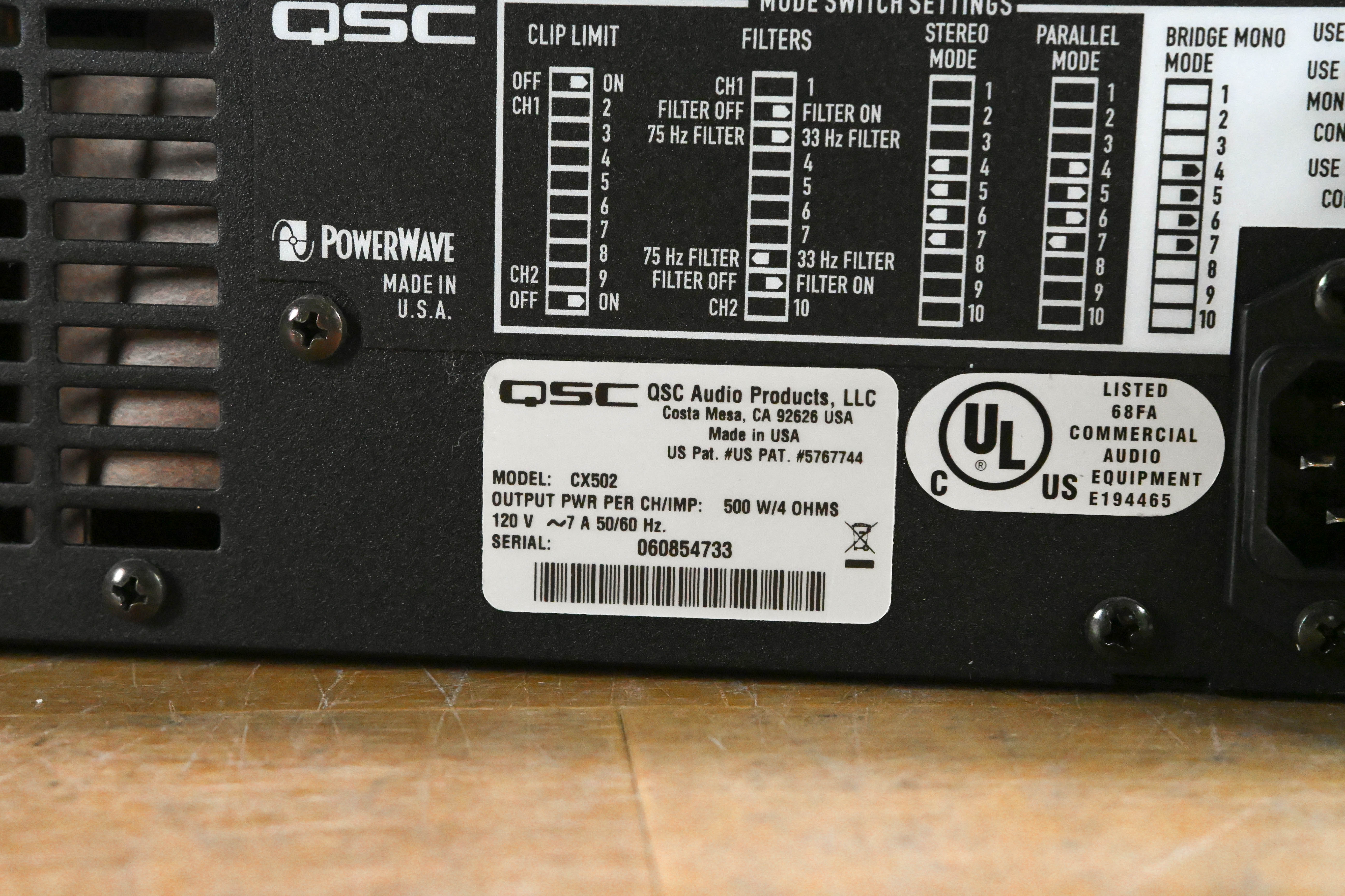 QSC CX502 2-Channel Power Amplifier