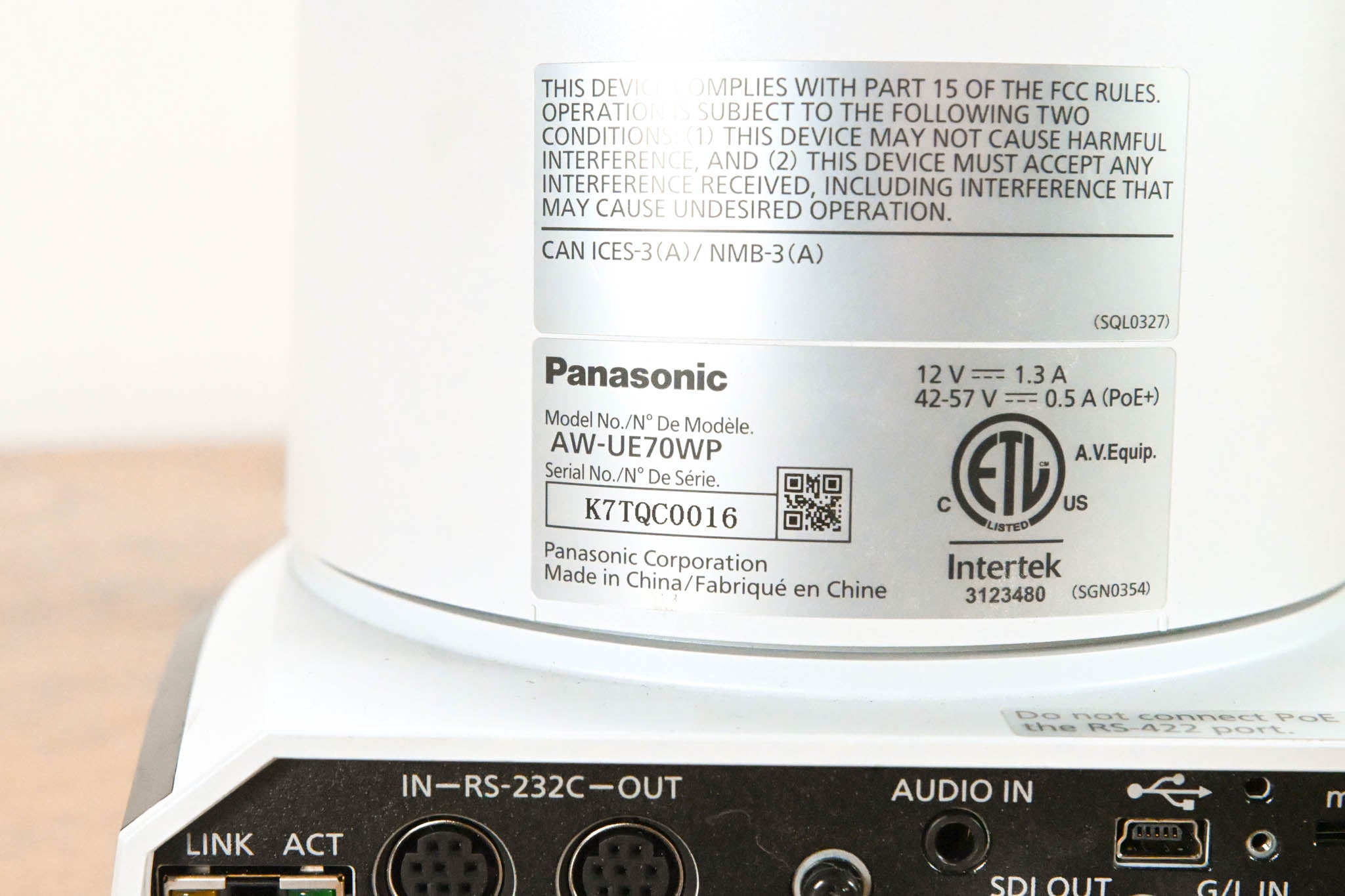 Panasonic AW-UE70WP 4K PTZ Camera w/ 20x Optical Zoom (NO PSU)