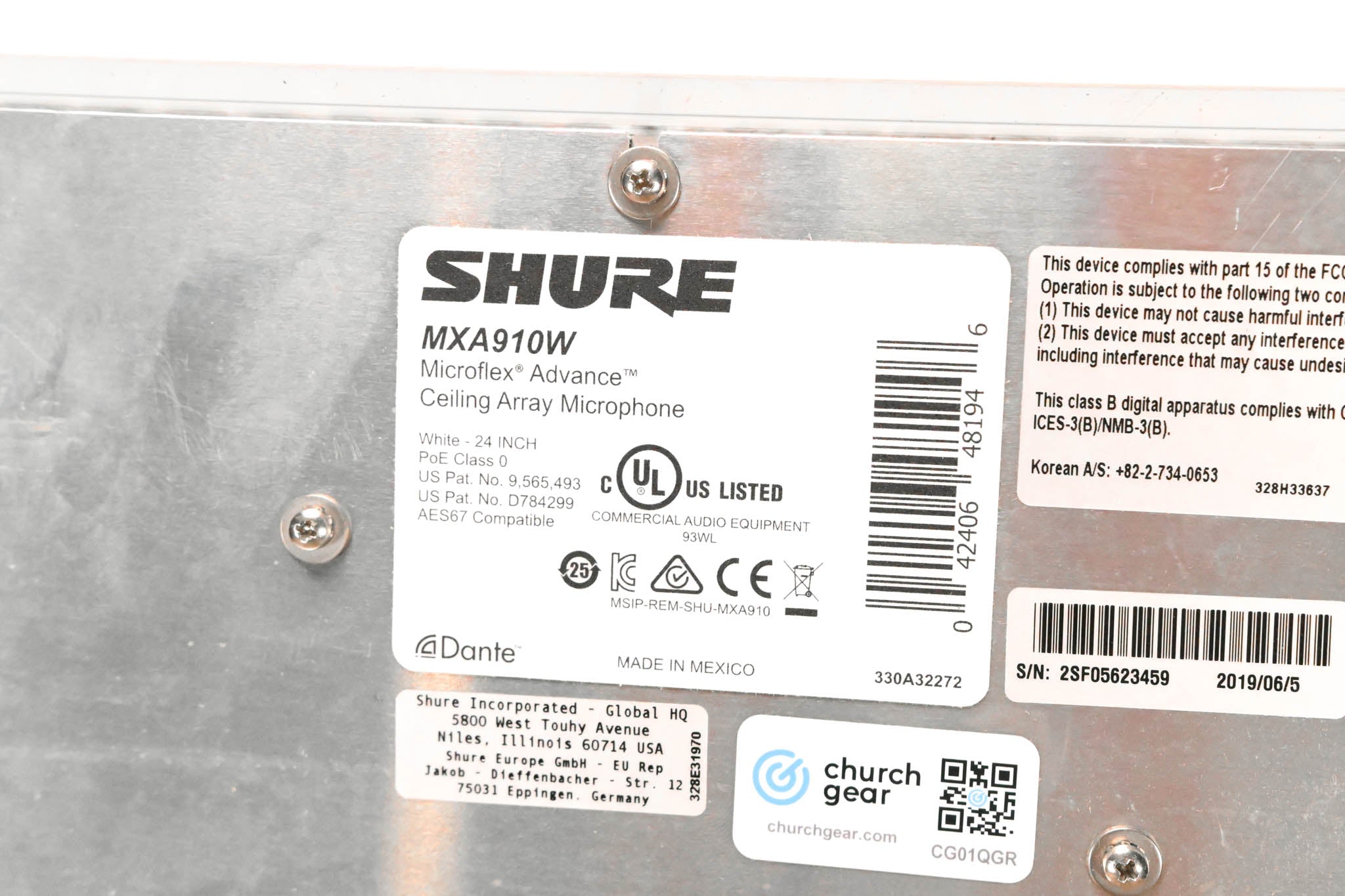 Shure MXA910W Ceiling Array Microphone