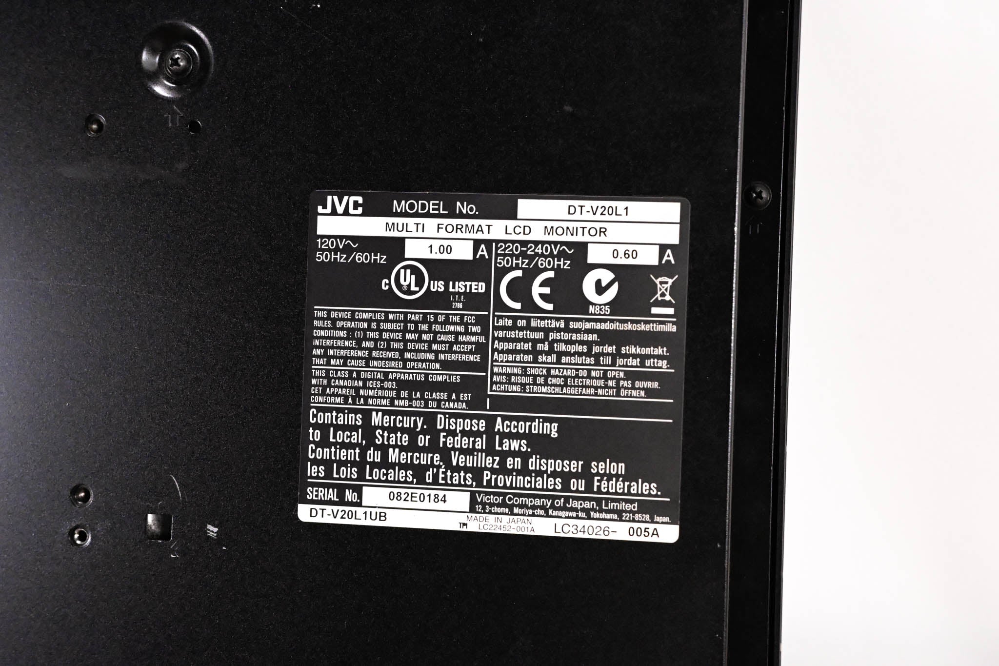 JVC DT-V20L1 20-inch HD Multi-Format Studio Monitor