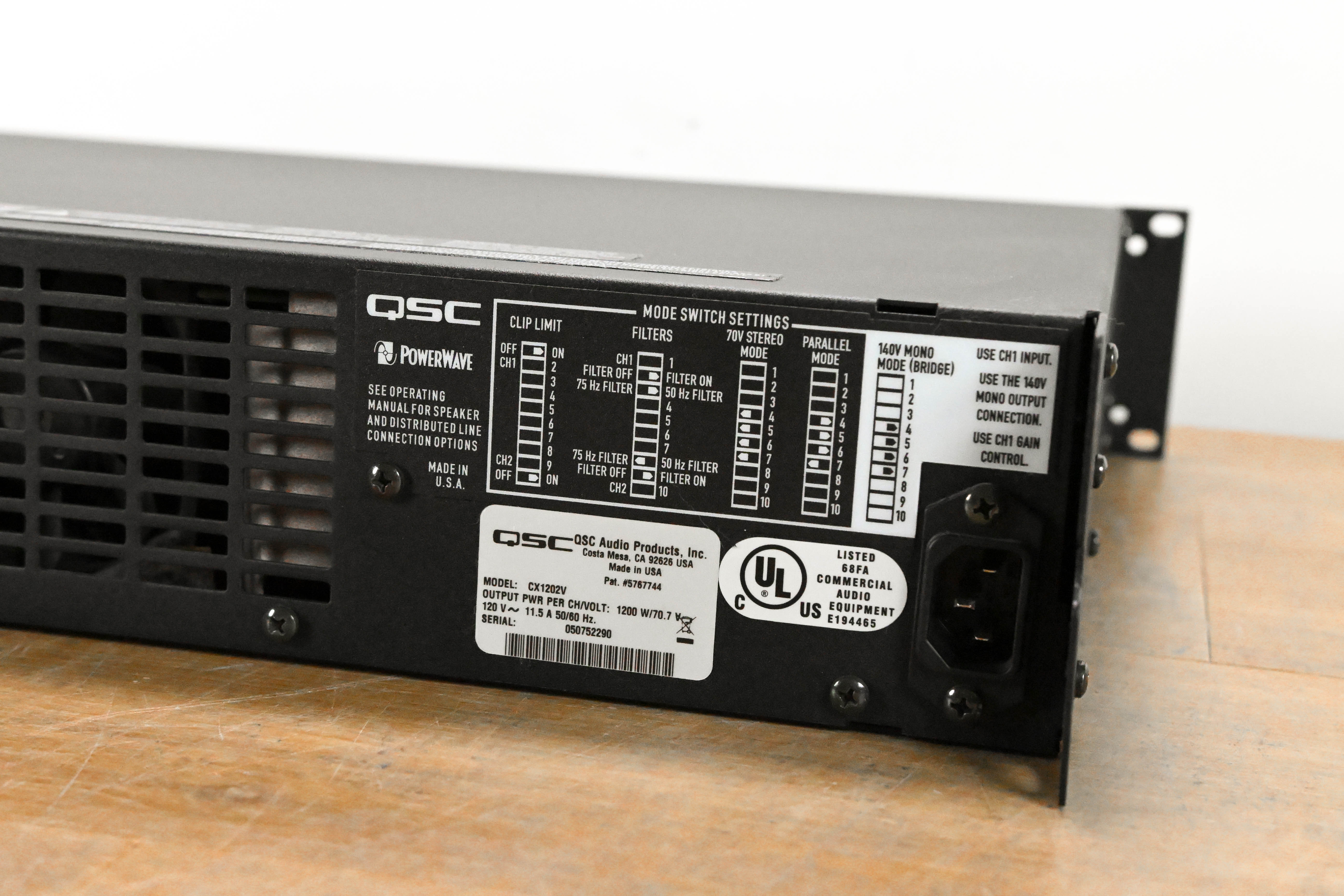 QSC CX1202V 1200W 70V 2-Channel Power Amplifier