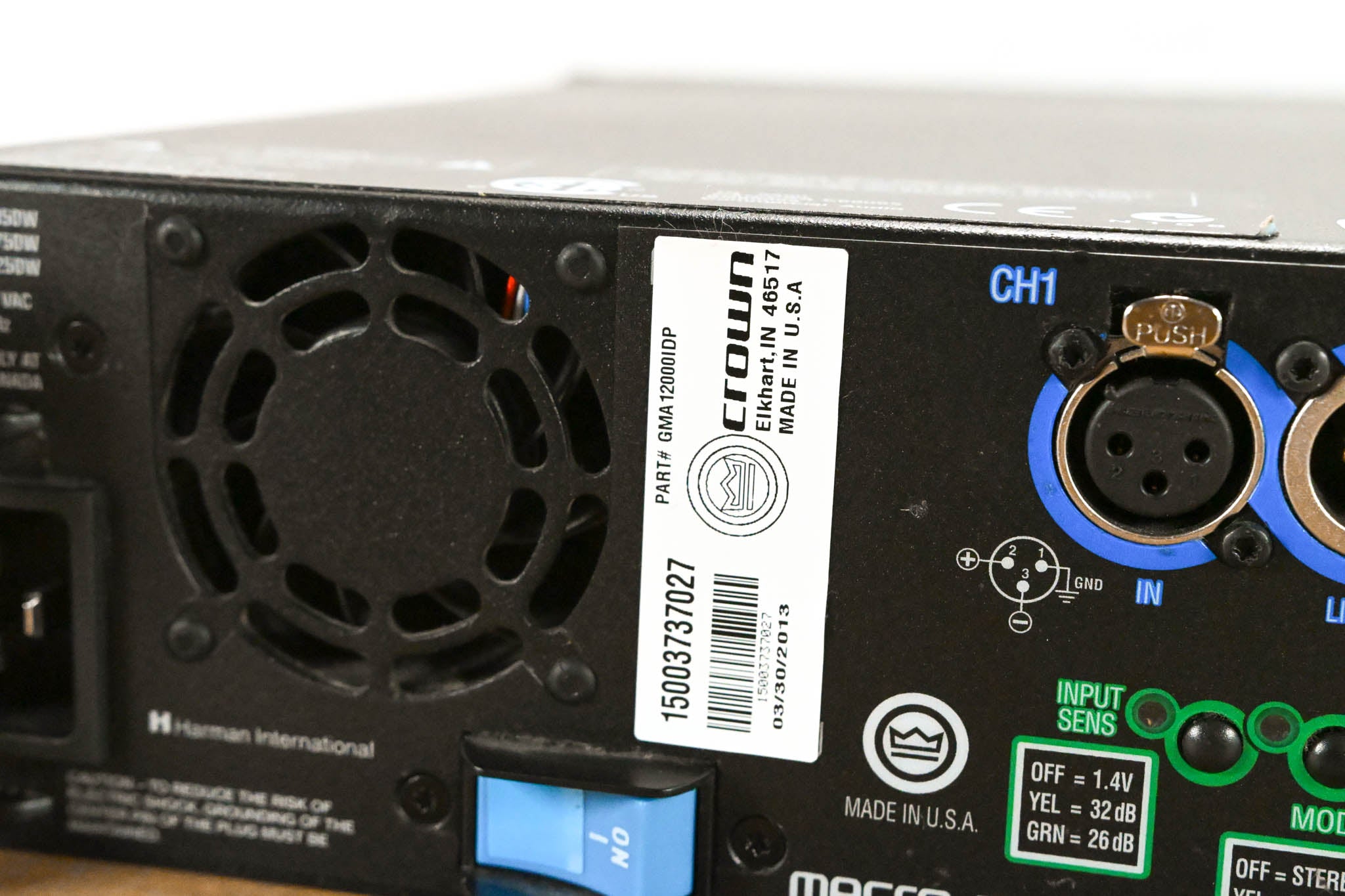 Crown MA 12000i Macro-Tech 2-Channel Power Amplifier, 4500W @ 4 ohms