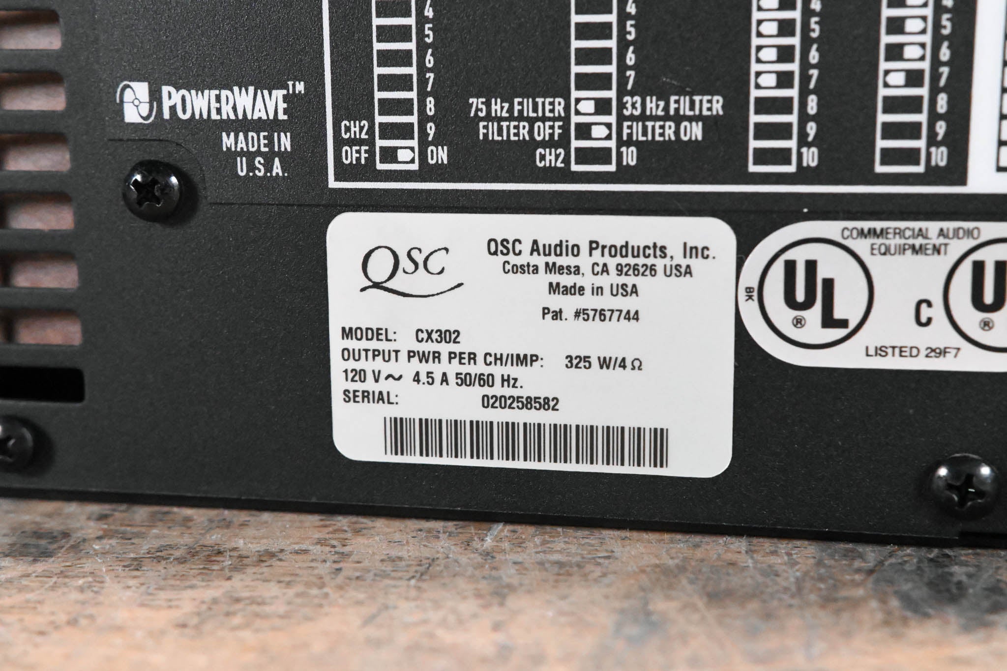 QSC CX302 (Clair Bros Model CBX 325) 2-Channel Power Amplifier CG01J0Y