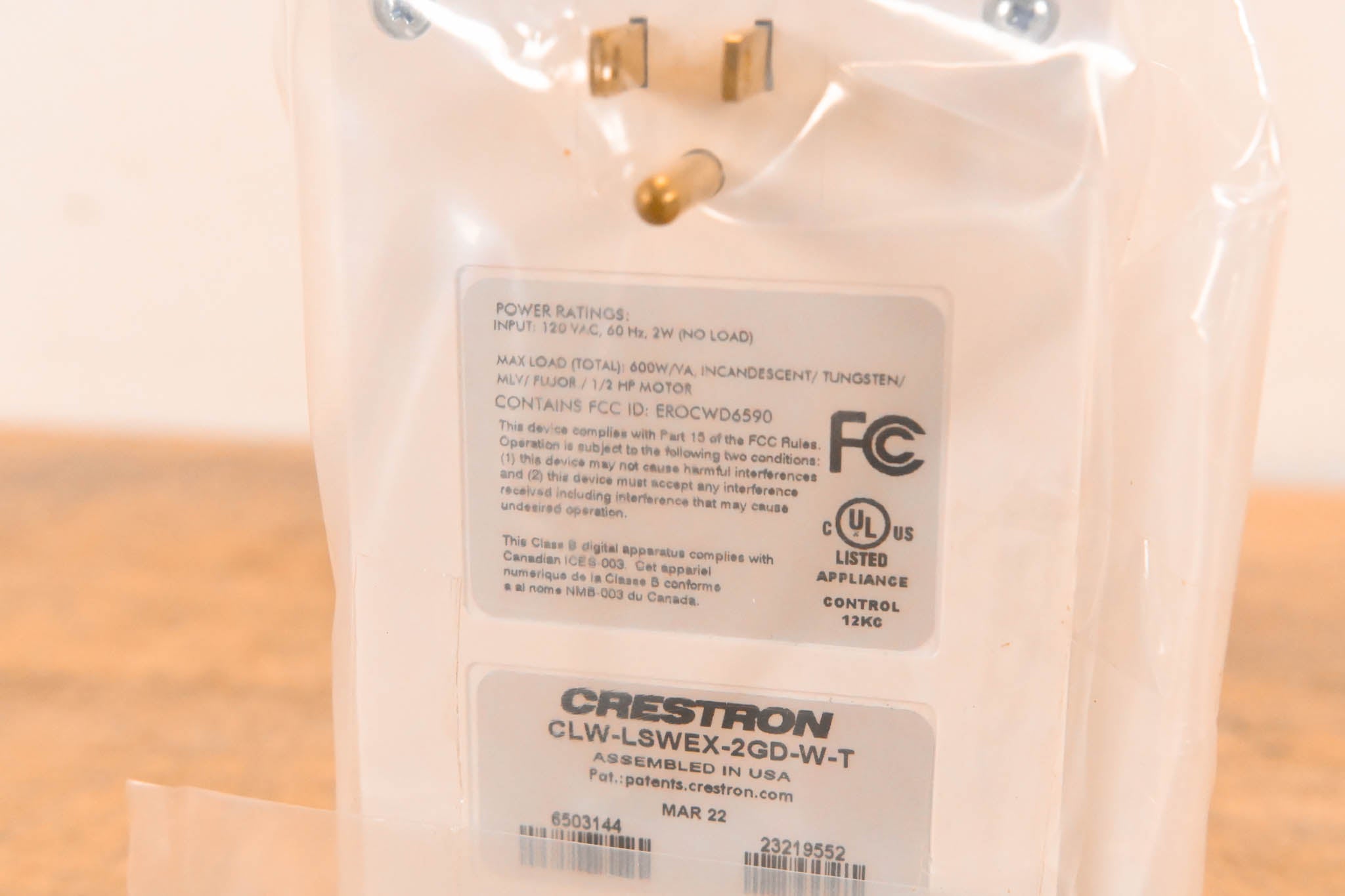 Crestron CLW-LSWEX-2GD-W-T Dual-Channel Wireless Lamp Switch