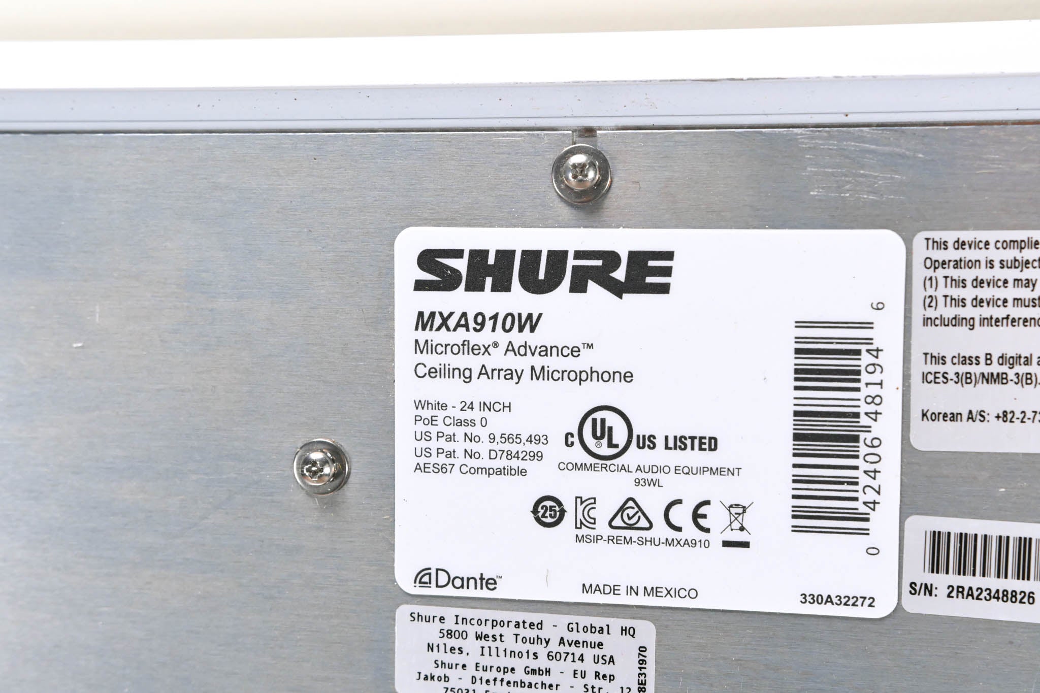 Shure MXA910W Ceiling Array Microphone