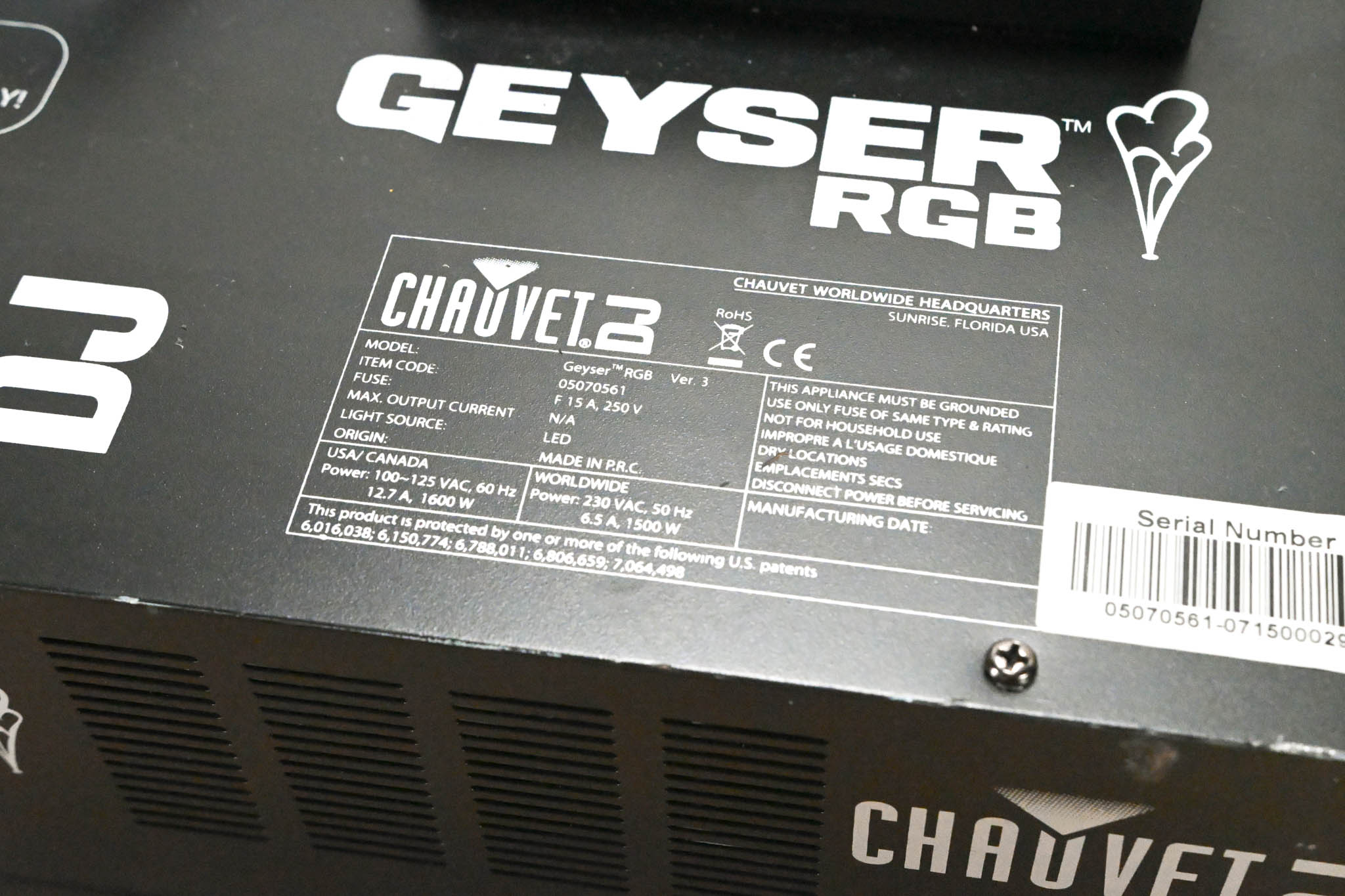 Chauvet Geyser RGB Ver 3 LED Lighting Effect and Fog Machine