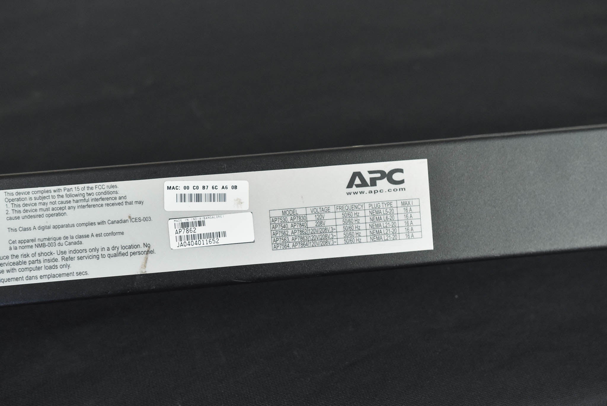 APC AP7862 Metered Rack PDU