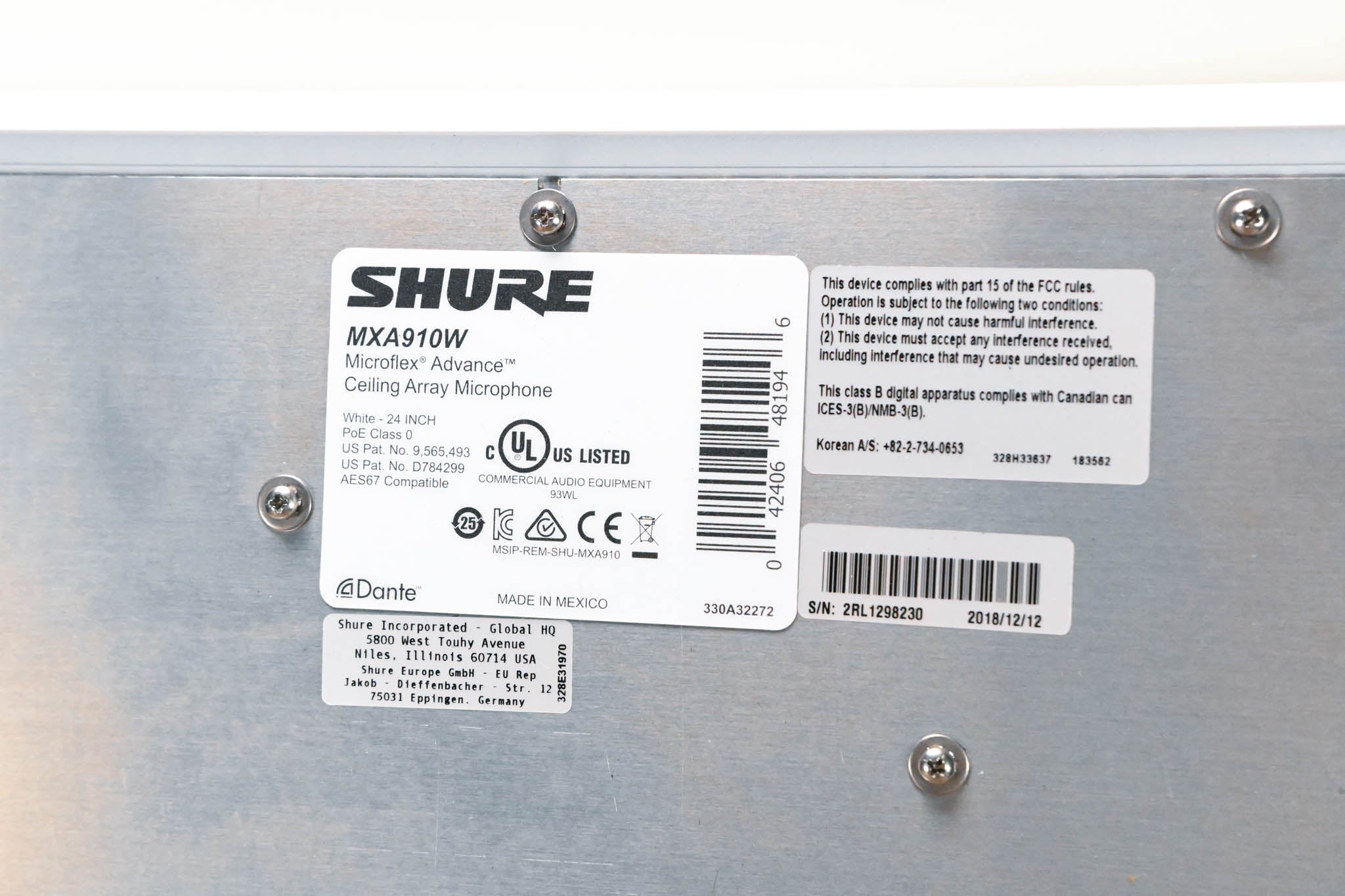 Shure MXA910W Ceiling Array Microphone