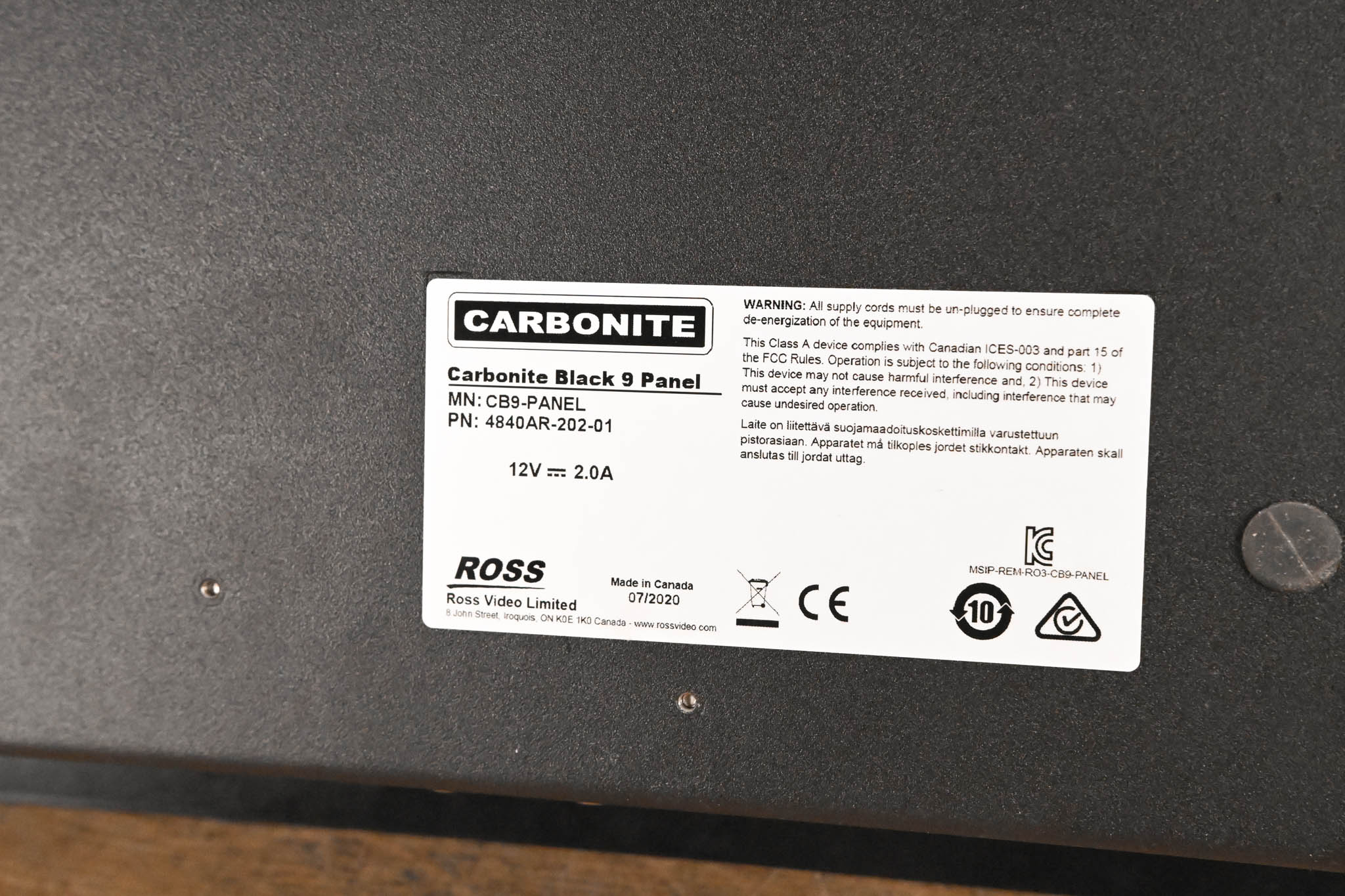 Ross CB9 Carbonite Black 9 Control Panel