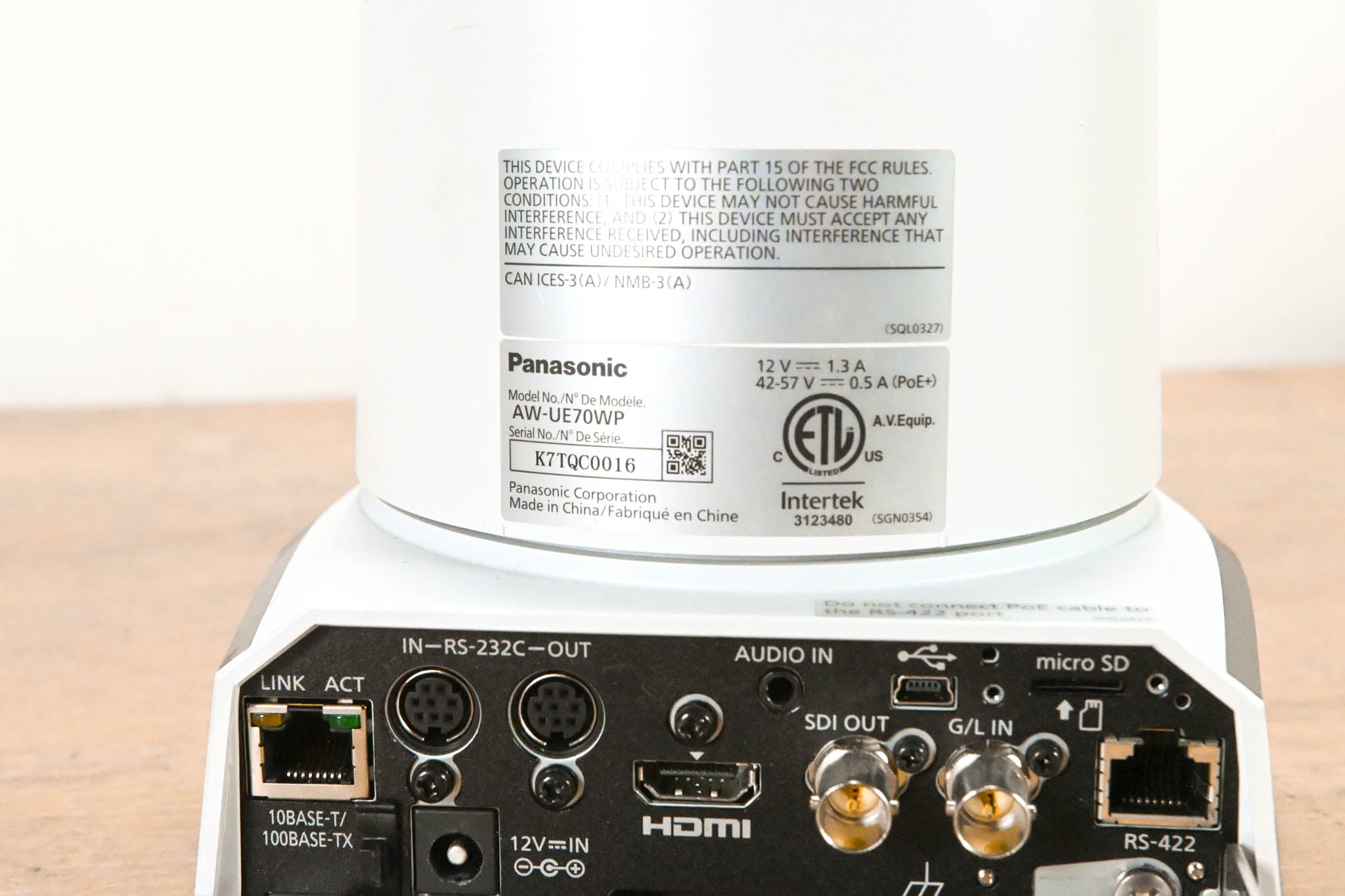 Panasonic AW-UE70WP 4K PTZ Camera w/ 20x Optical Zoom (NO PSU)