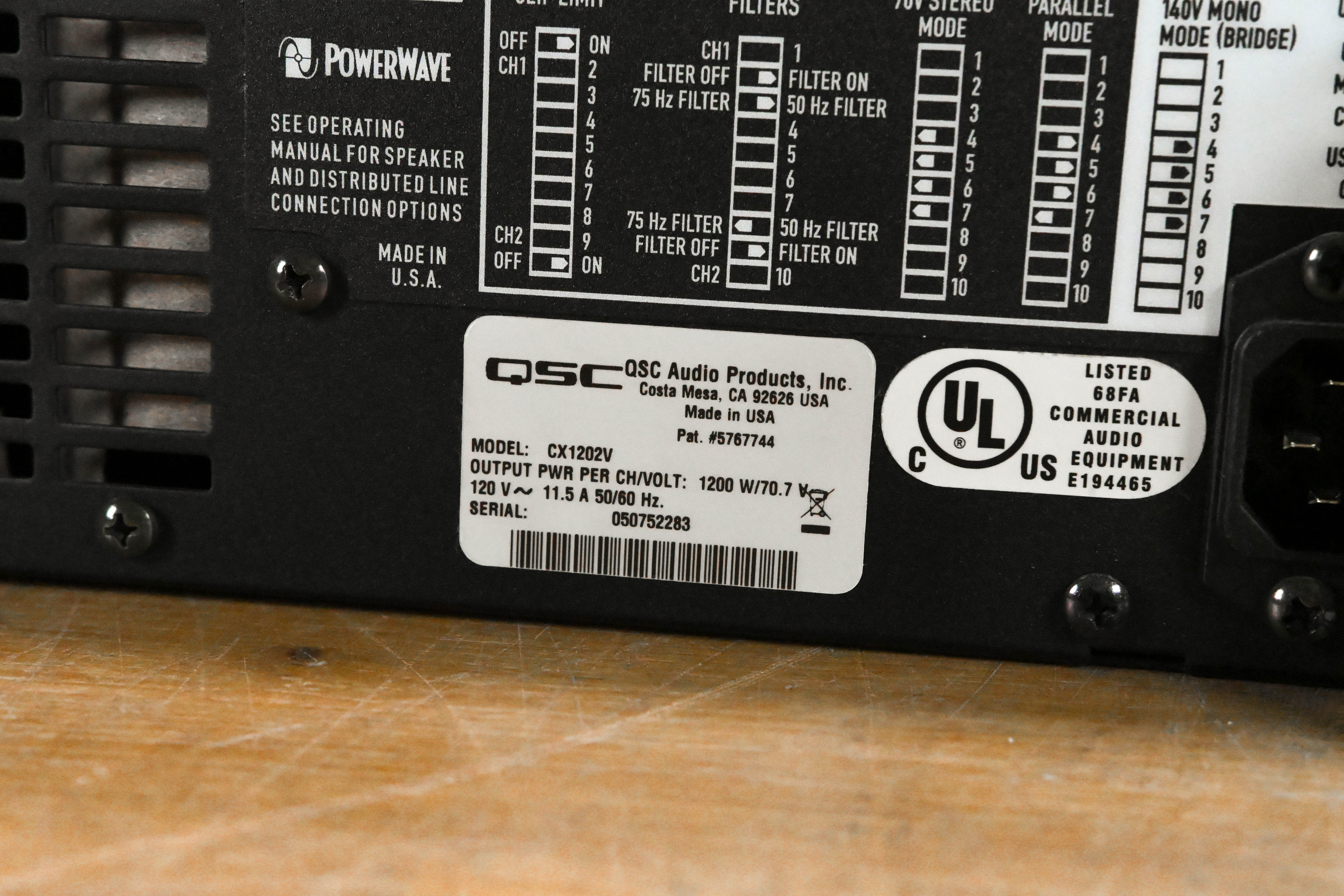 QSC CX1202V 1200W 70V 2-Channel Power Amplifier