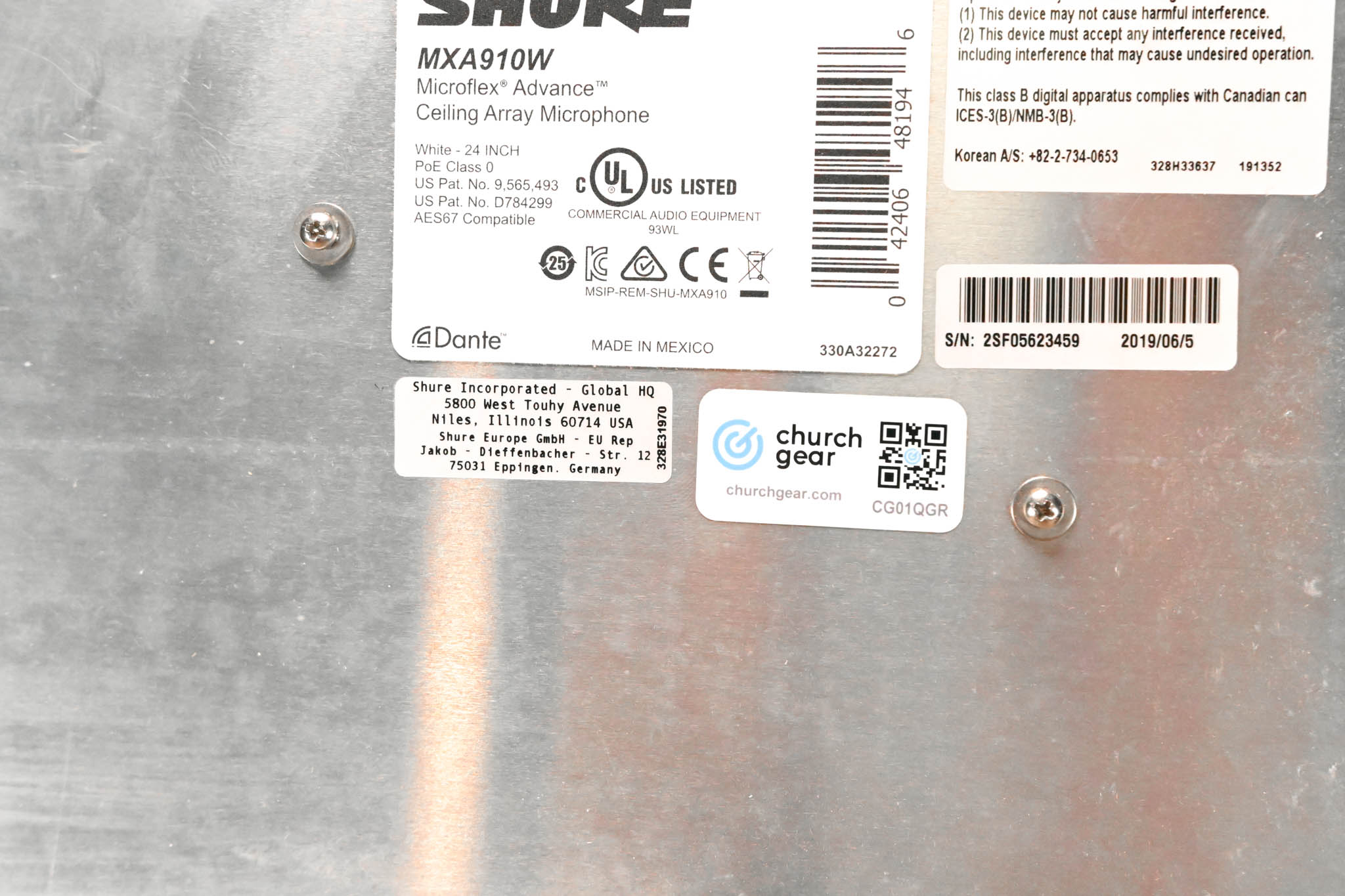 Shure MXA910W Ceiling Array Microphone