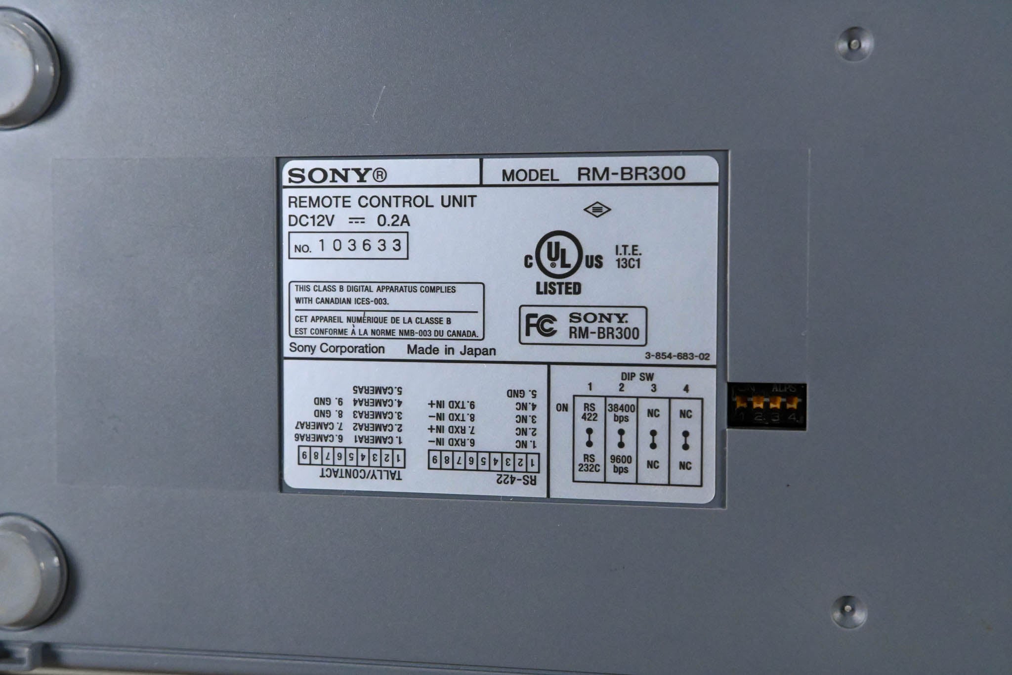 Sony RM-BR300 Remote Control Unit for BRC Series Cameras NO POWER SUPPLY