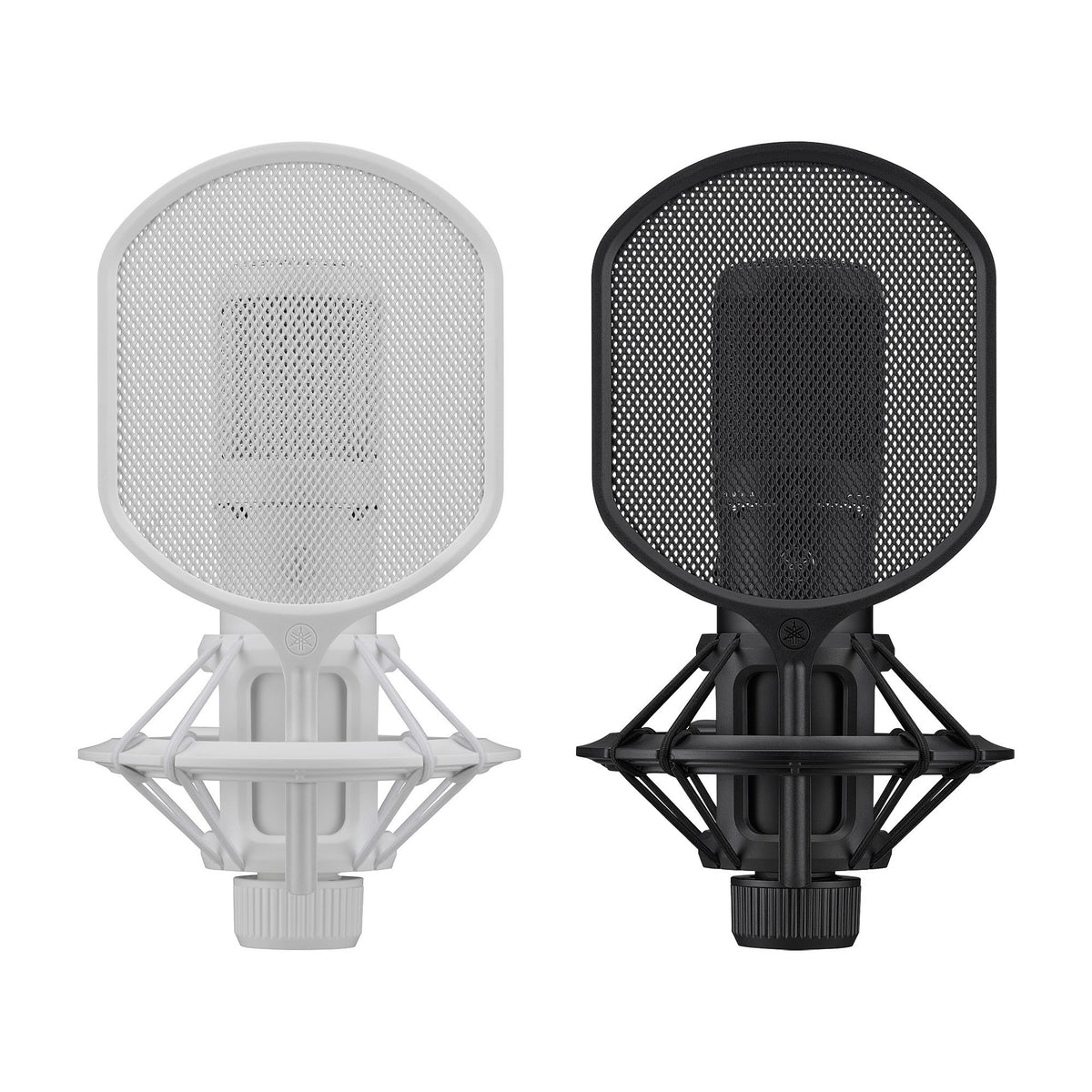 Condenser microphone, shock mount, pop filter, white finish