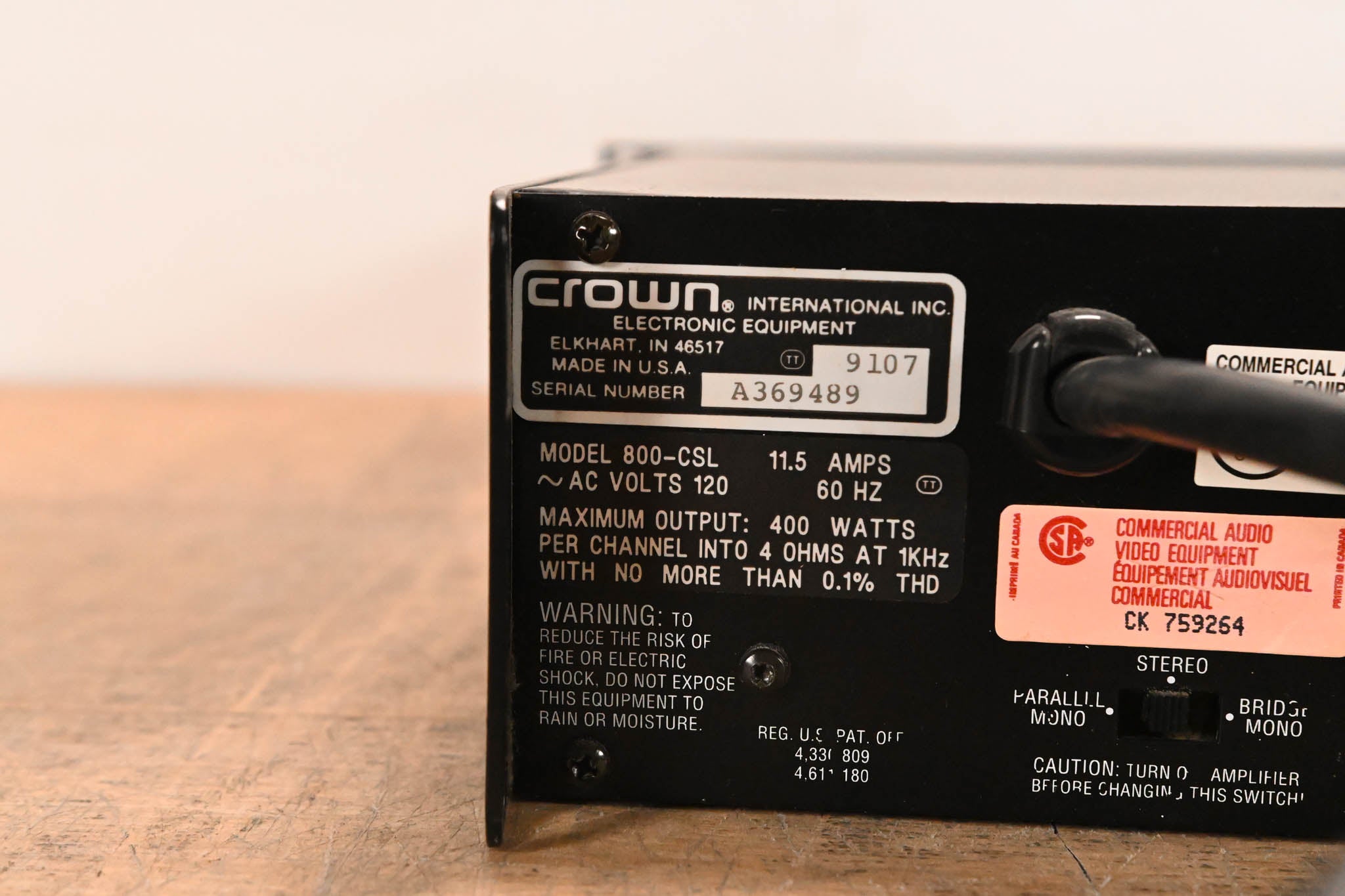 Crown 800 CSL 2-Channel Power Amplifier