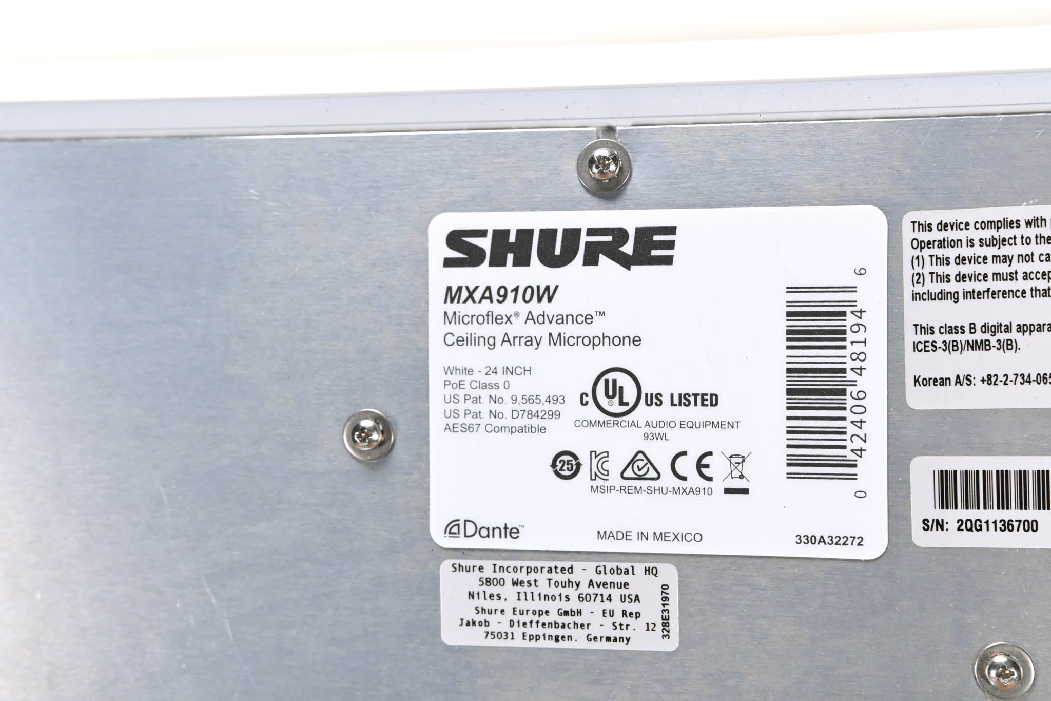 Shure MXA910W Ceiling Array Microphone