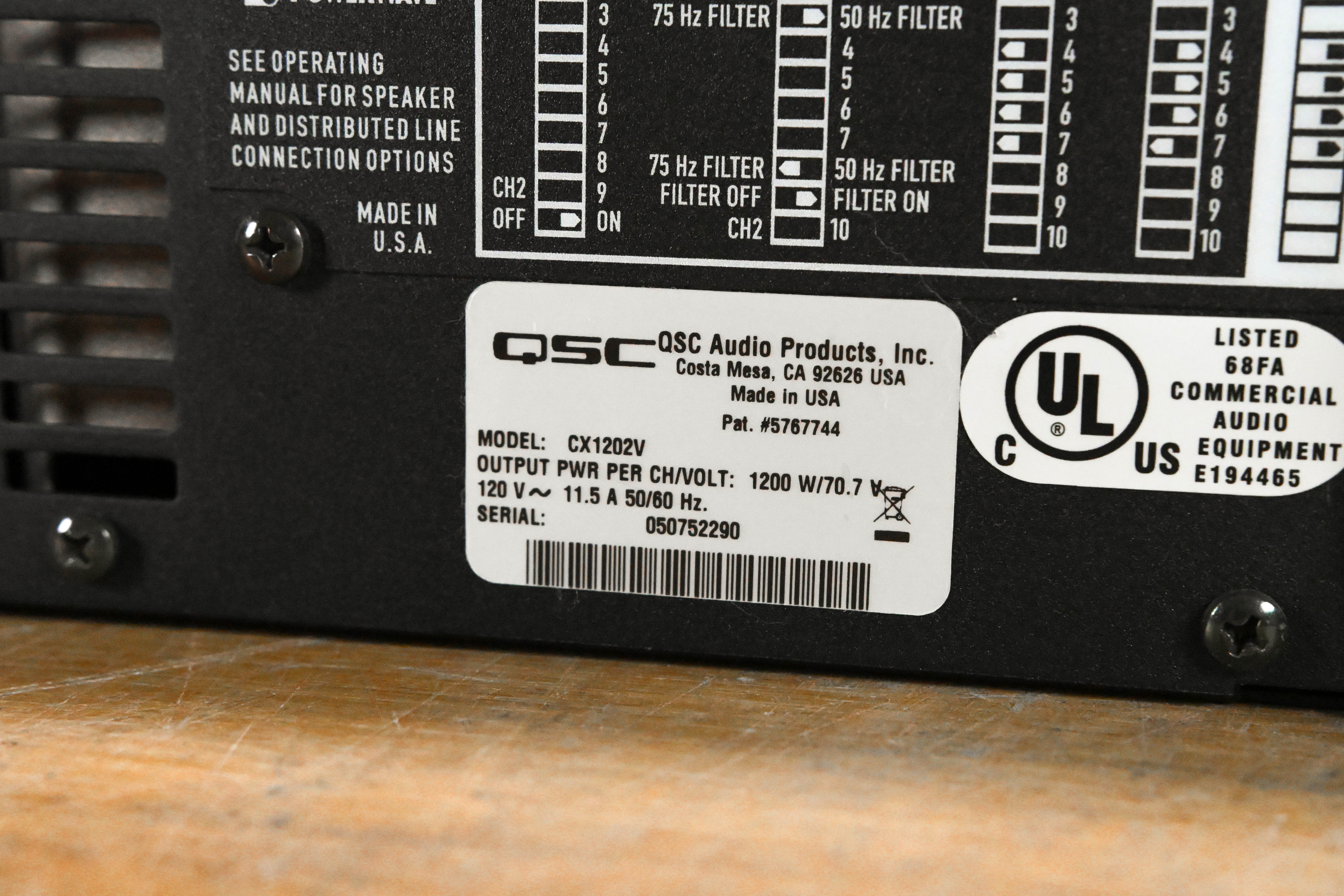 QSC CX1202V 1200W 70V 2-Channel Power Amplifier