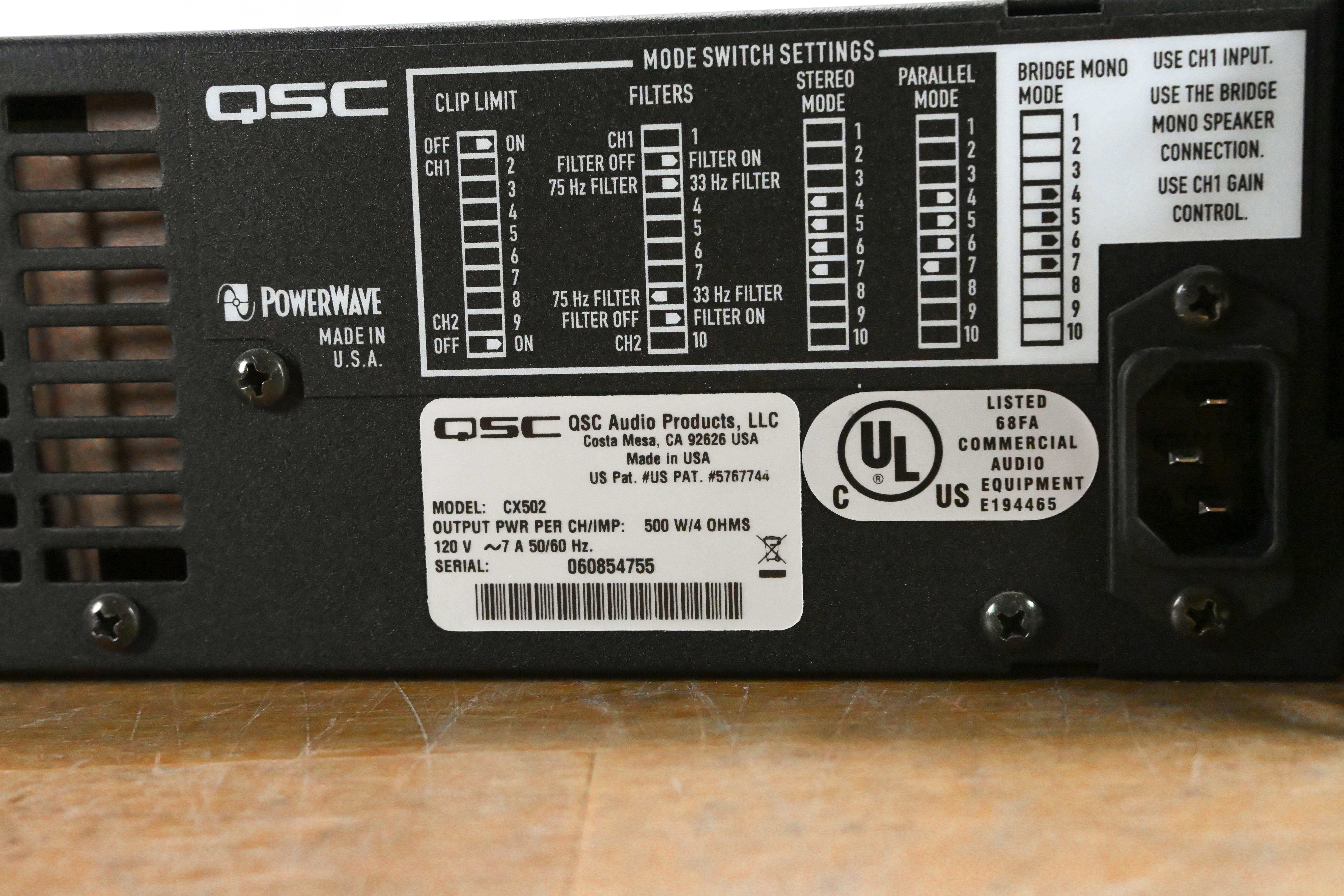 QSC CX502 2-Channel Power Amplifier