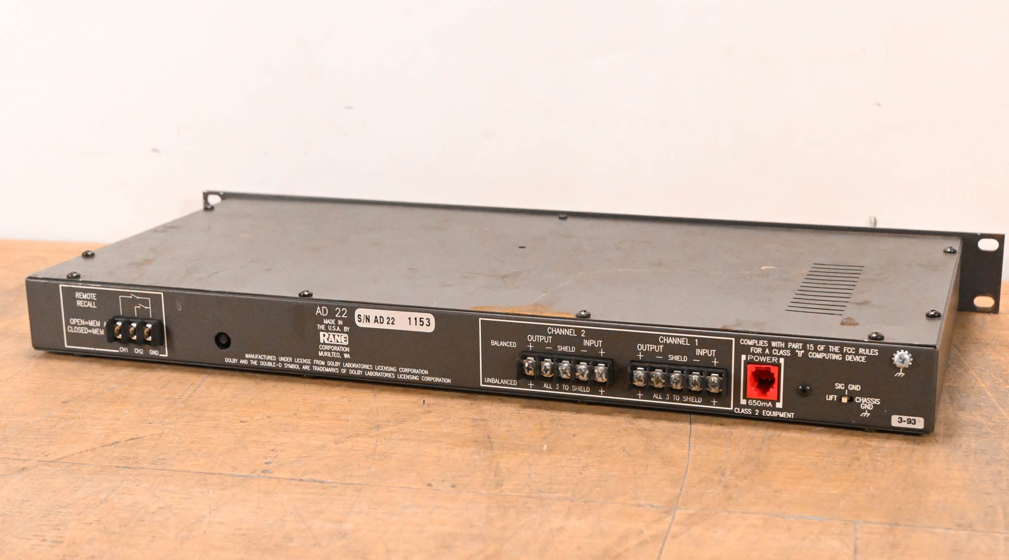 Rane AD 22 2-Channel Audio Delay Unit (NO POWER SUPPLY)