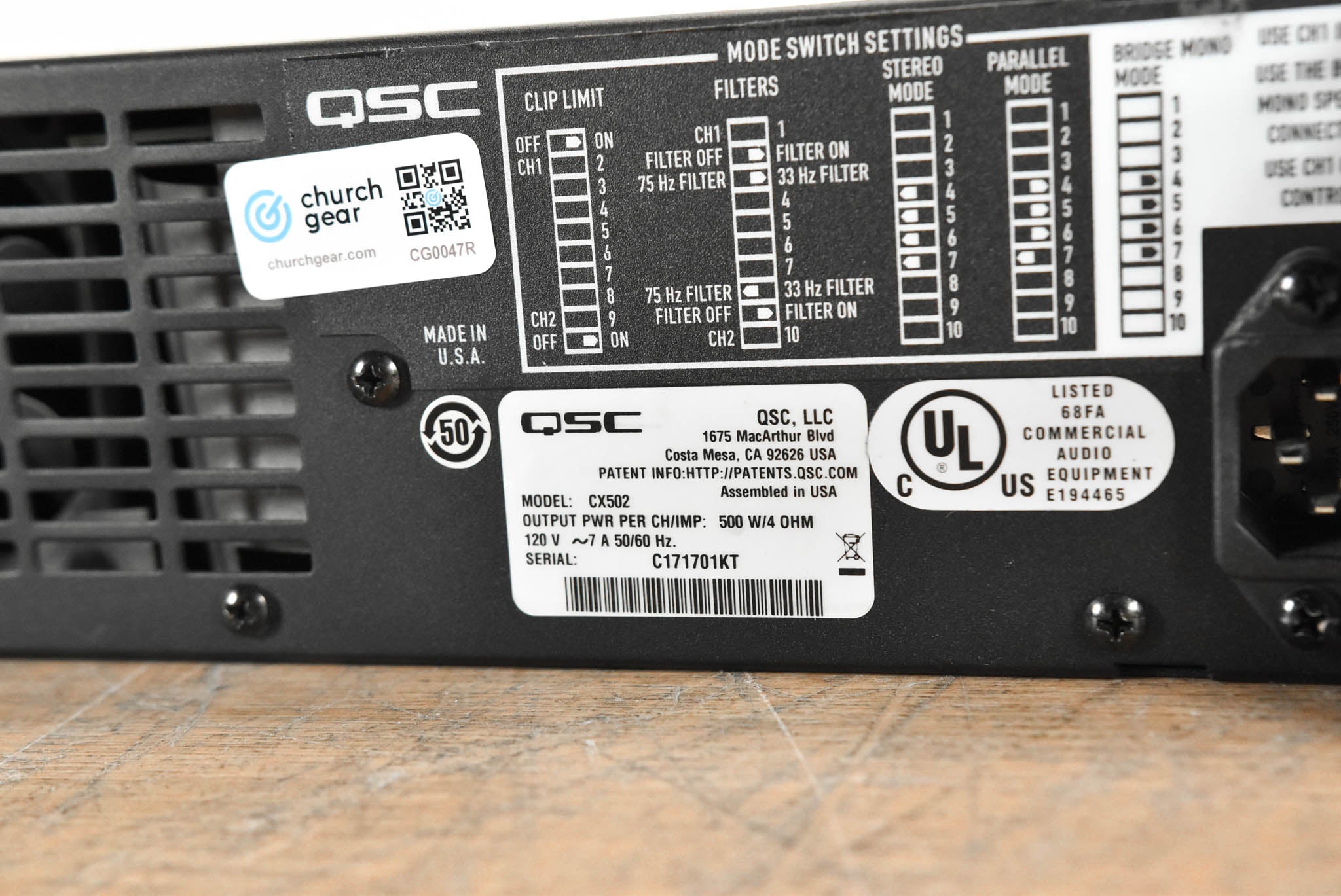 QSC CX502 2-Channel Power Amplifier