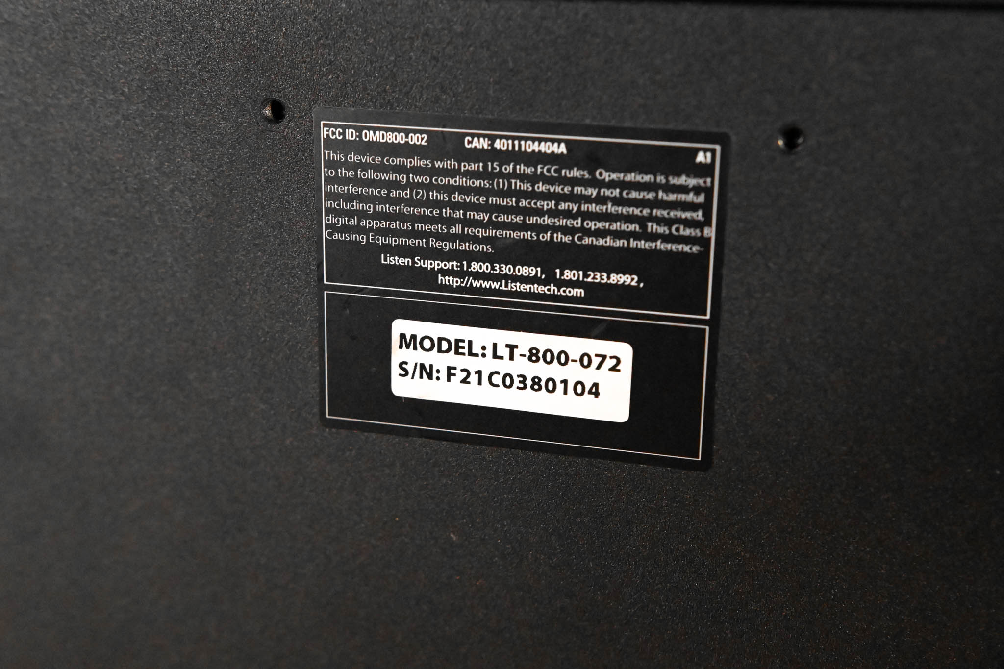 Listen Technologies LT-800-072 Stationary RF Transmitter NO POWER SUPPLY