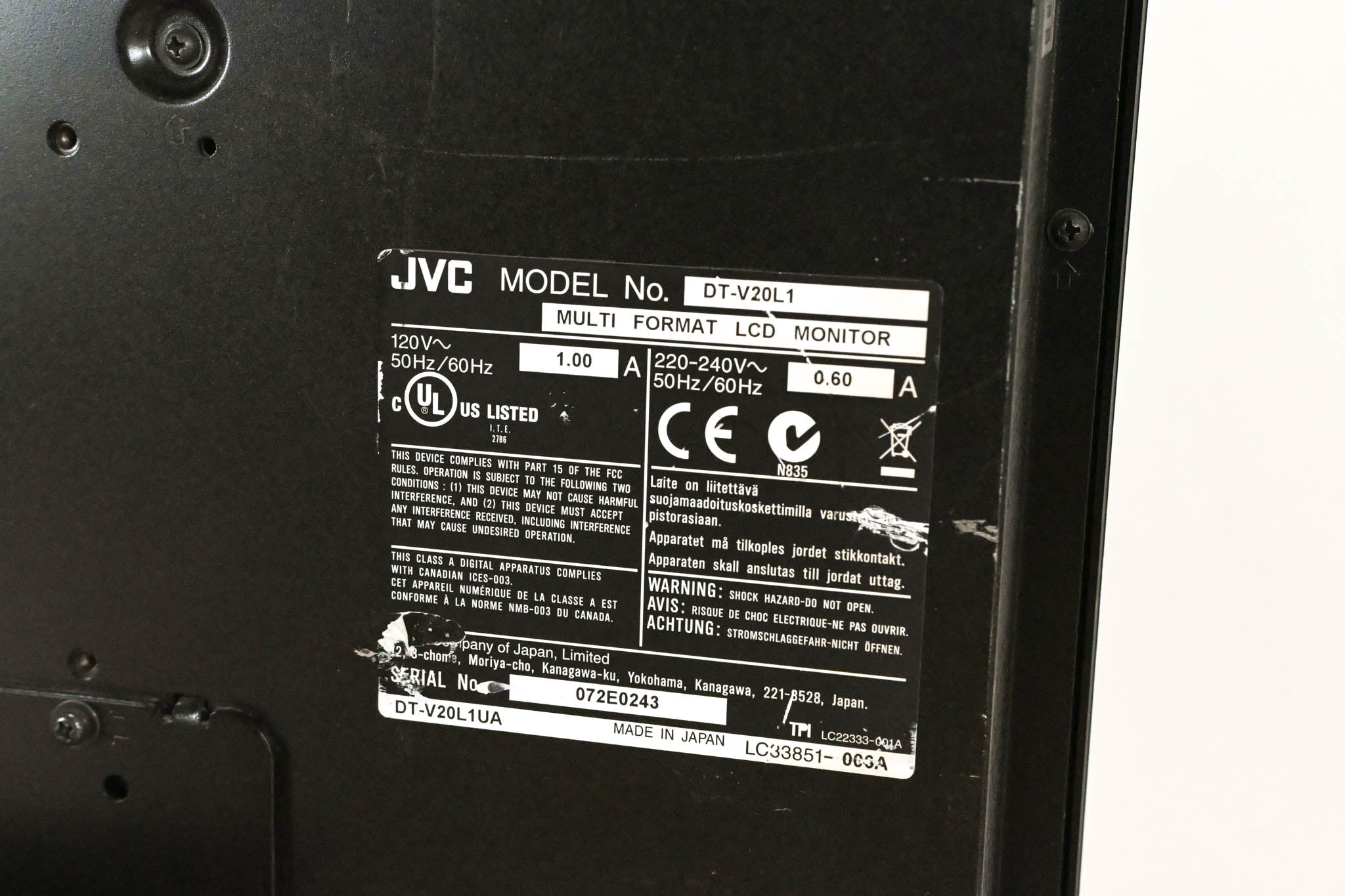 JVC DT-V20L1 20-inch HD Multi-Format Studio Monitor