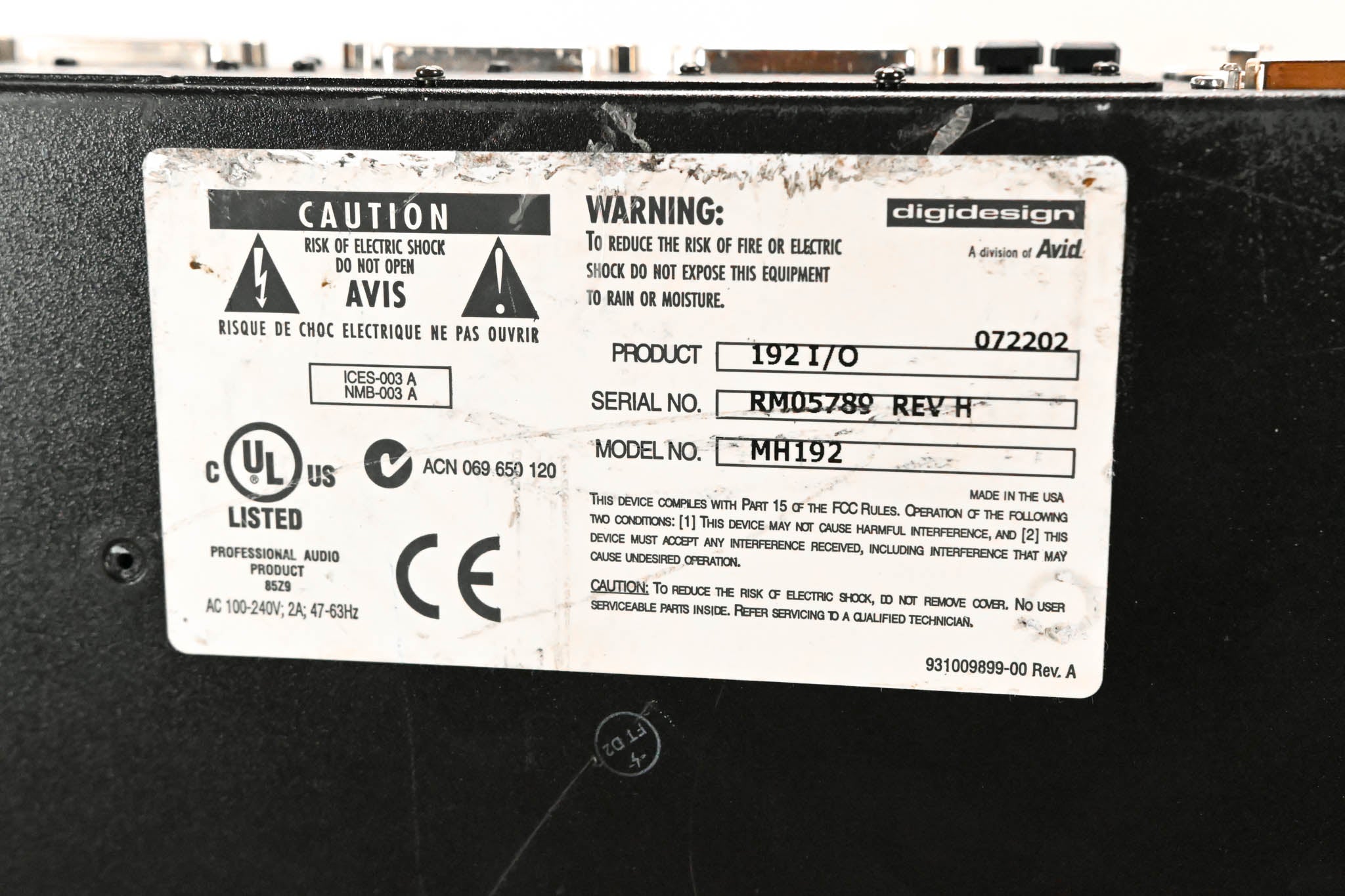 Digidesign 192 I/O Digital Recording Interface