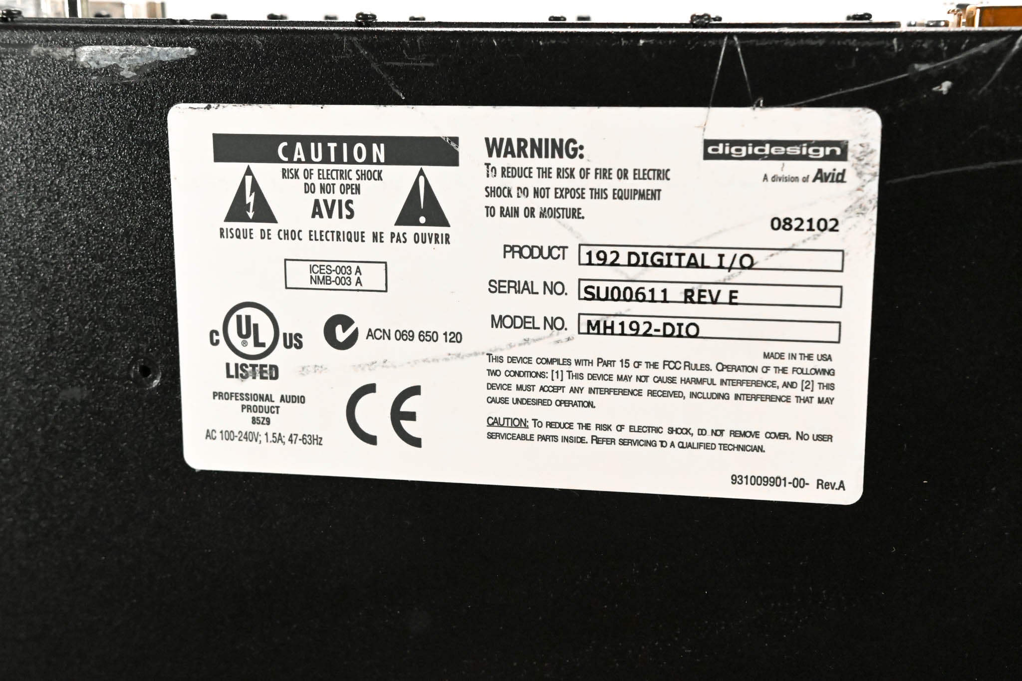 Digidesign 192 Digital I/O 16-Channel Audio Interface