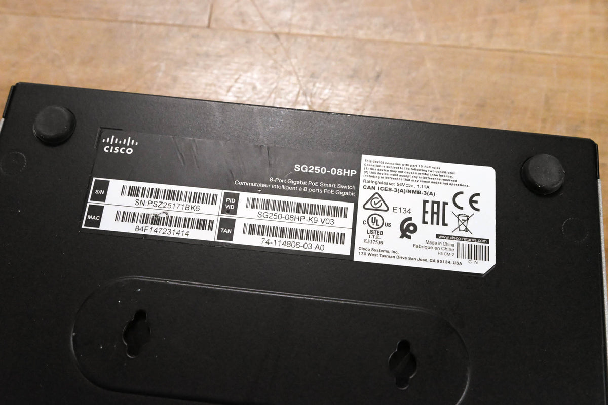 Cisco SG250-08HP 8-Port Gigabit PoE Smart Switch (NO POWER SUPPLY)