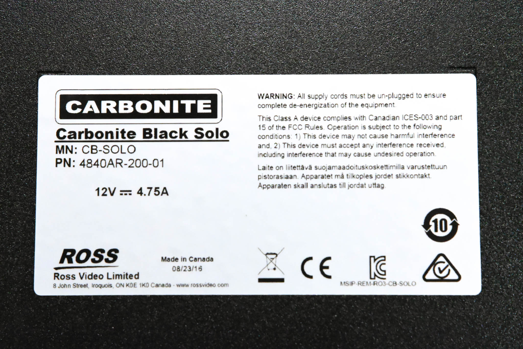 Ross Carbonite Black Solo 1 M/E Live Production Switcher