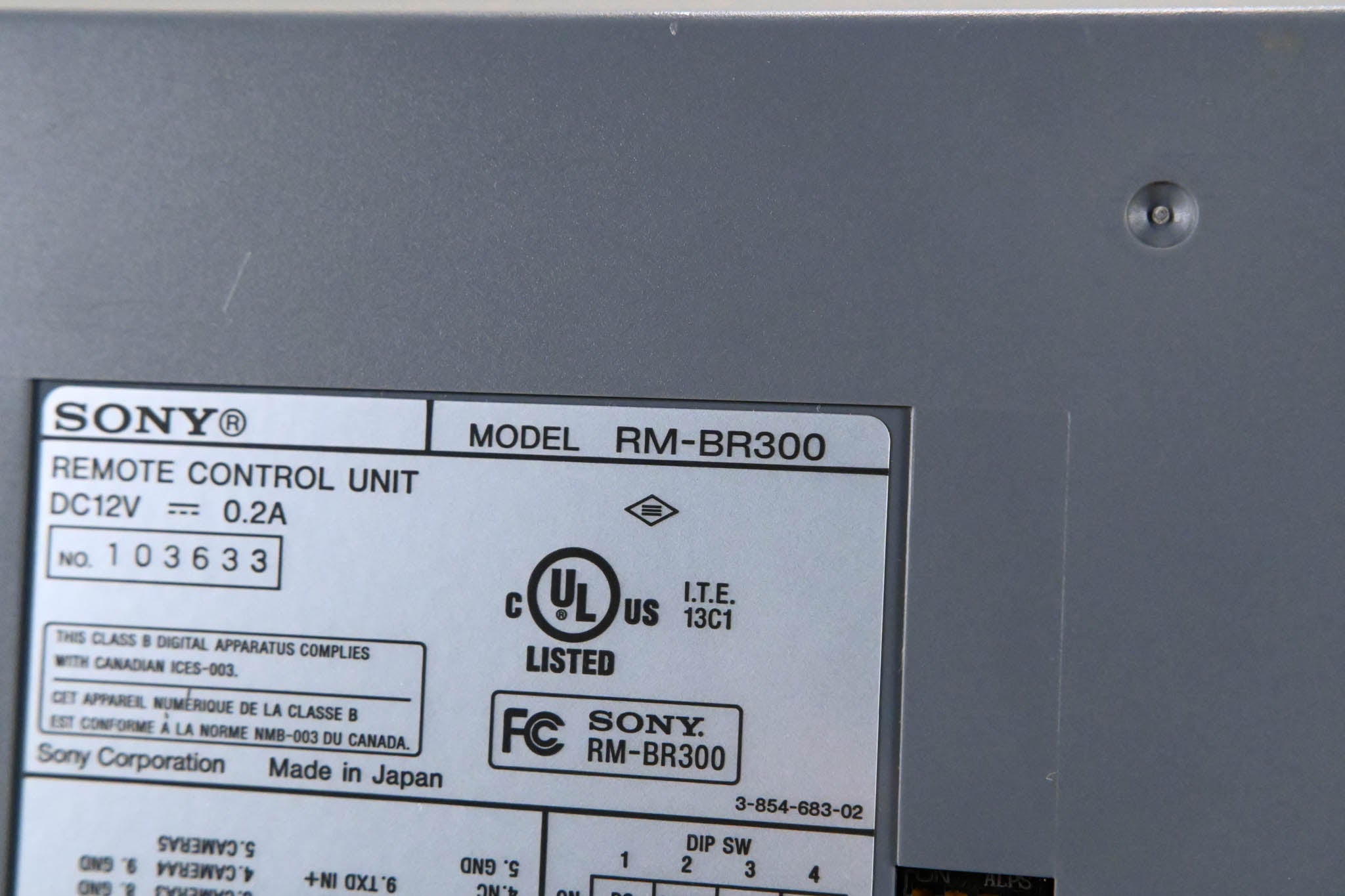 Sony RM-BR300 Remote Control Unit for BRC Series Cameras NO POWER SUPPLY