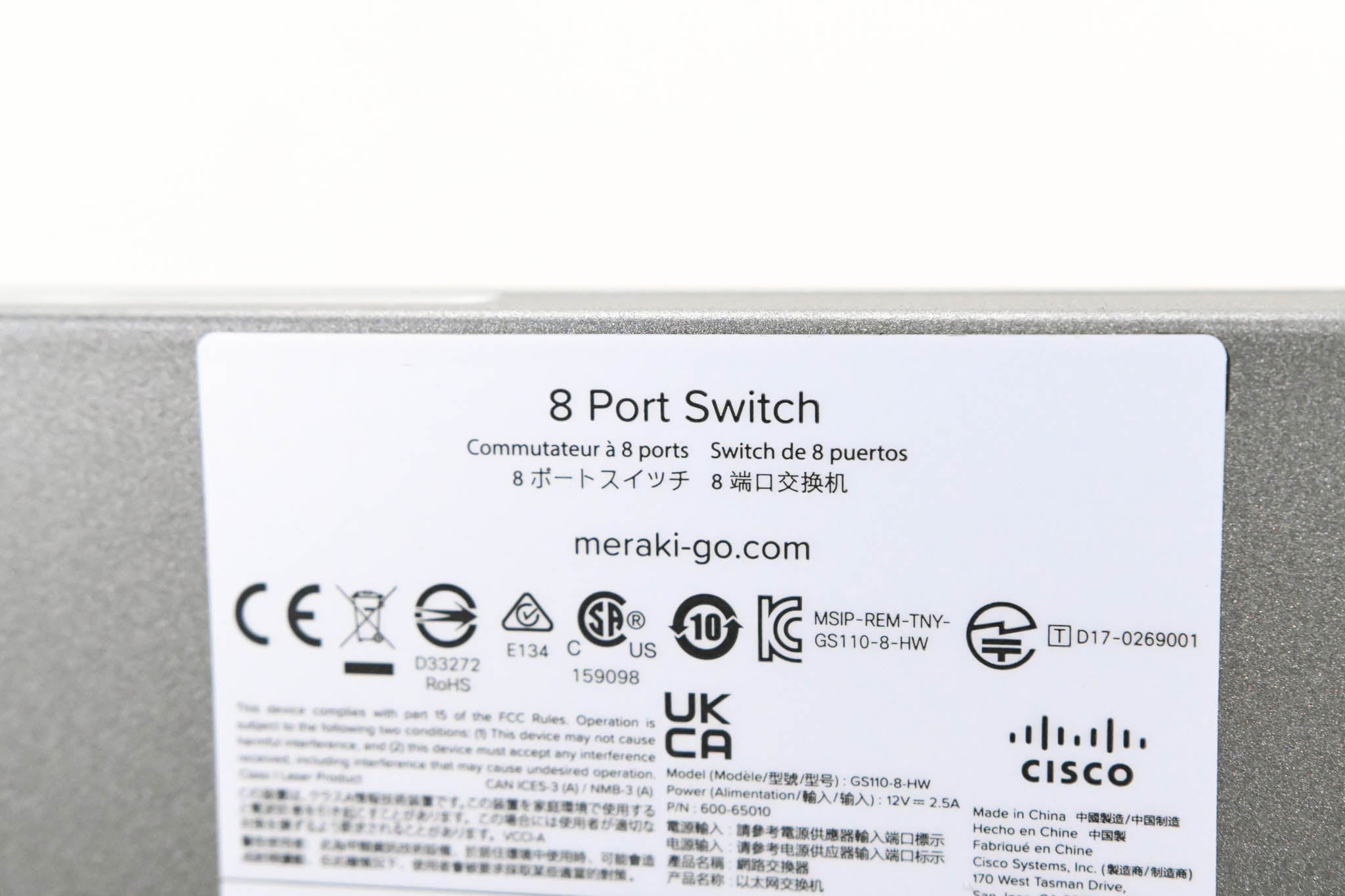 Cisco GS110-8-HW Meraki Go 8-Port Network Switch