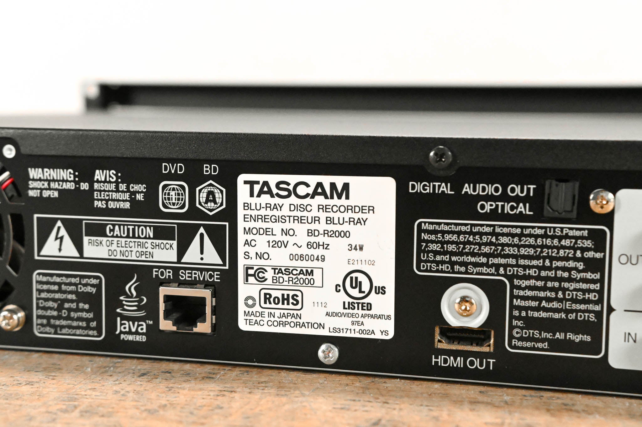 TASCAM BD-R2000 High-Definition HDD/Blu-Ray/DVD Recorder