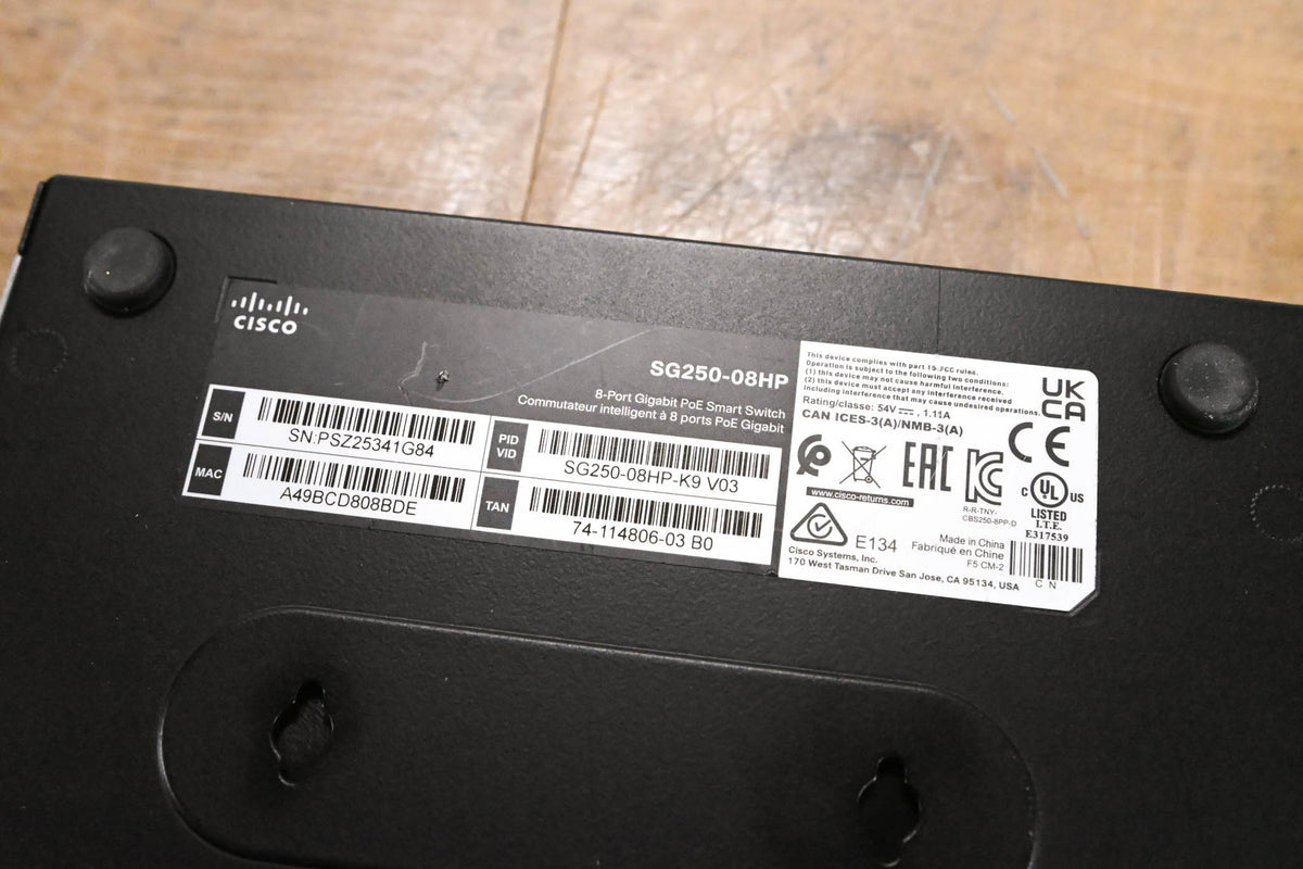 Cisco SG250-08HP 8-Port Gigabit PoE Smart Switch (NO POWER SUPPLY)