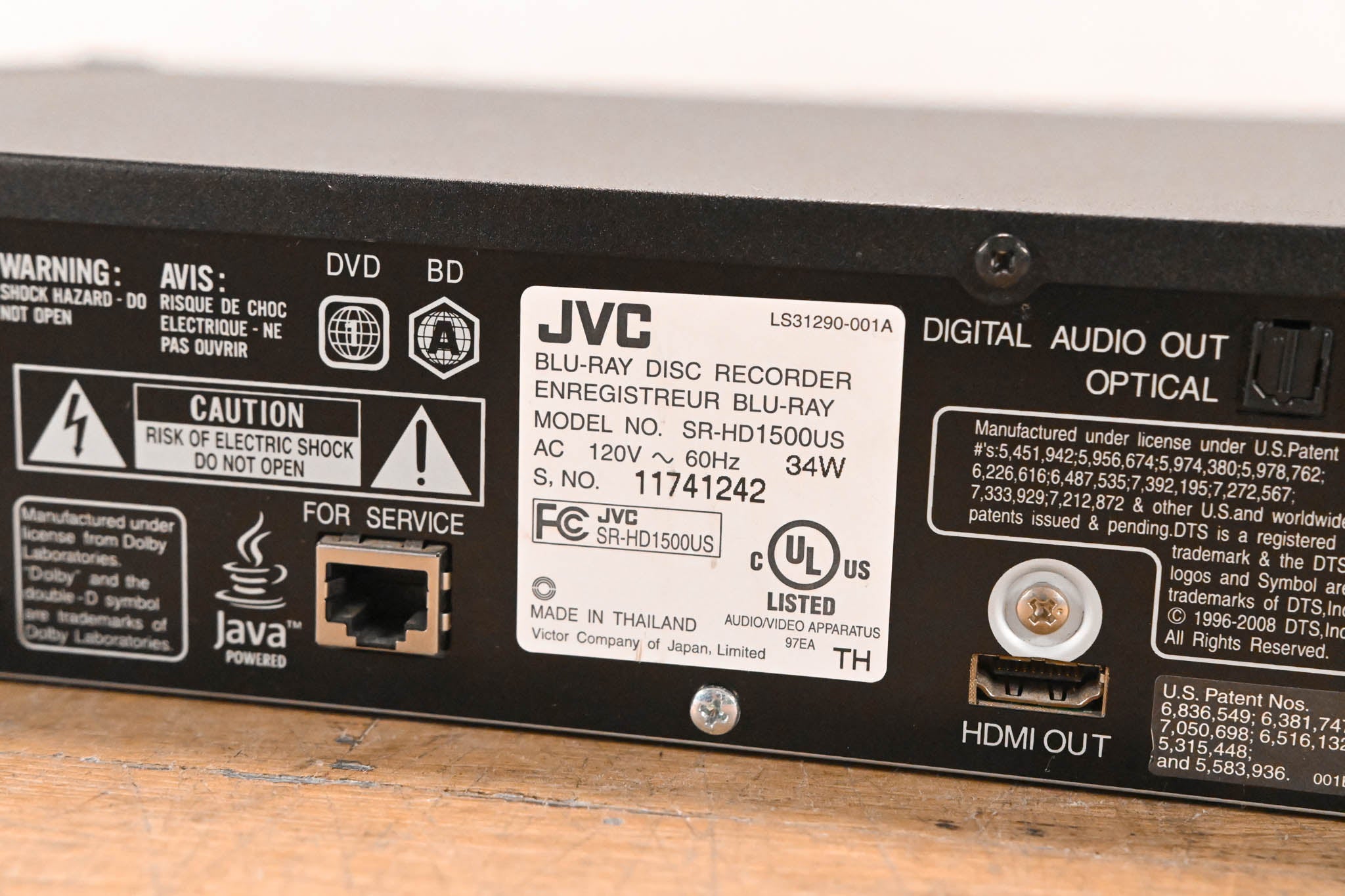 JVC SR-HD1500US Blu-Ray Disc & HDD Recorder