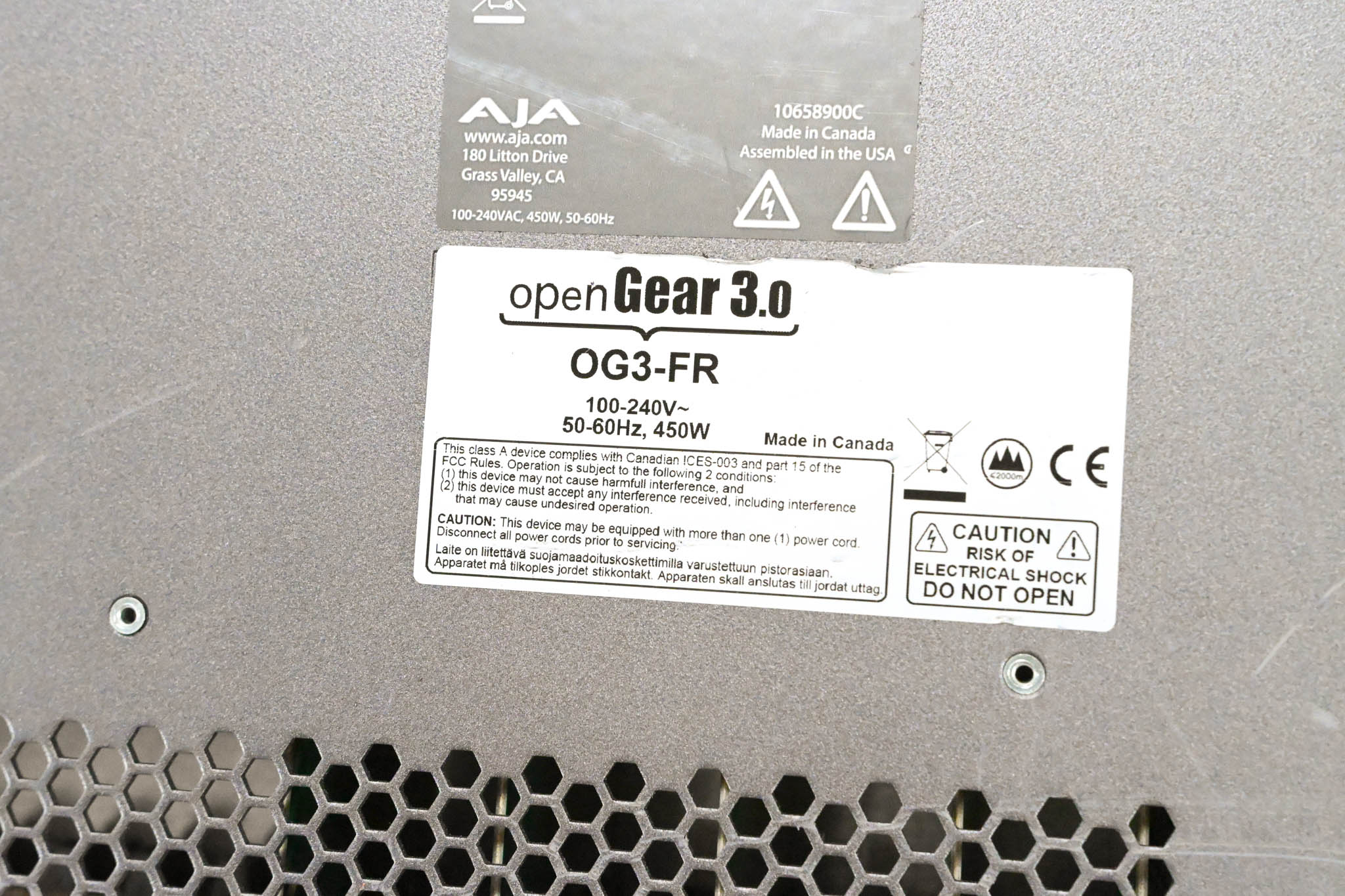 AJA OG3-FR 20-Slot openGear 3.0 Frame with Cards
