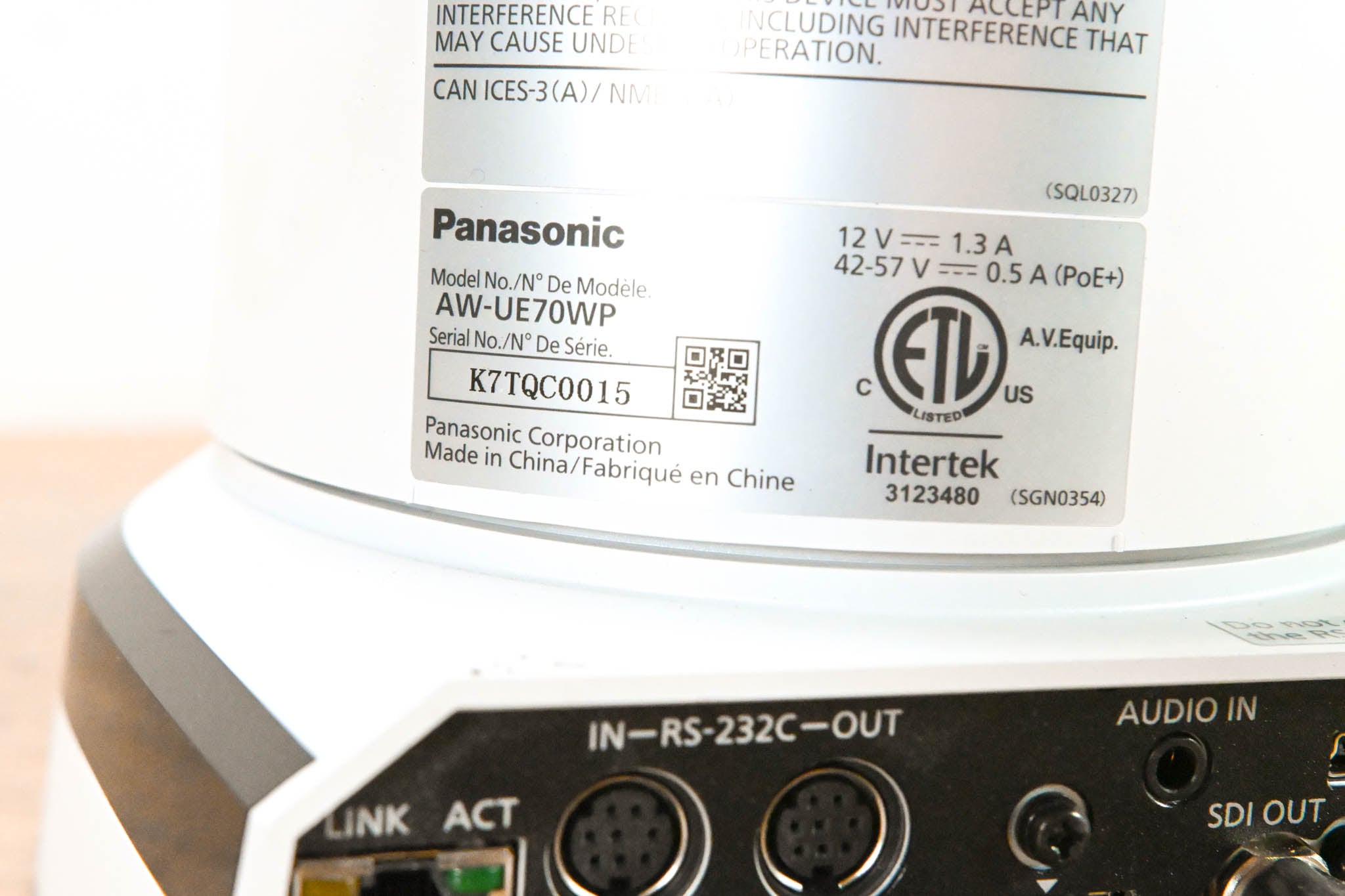 Panasonic AW-UE70WP 4K PTZ Camera w/ 20x Optical Zoom (NO PSU)
