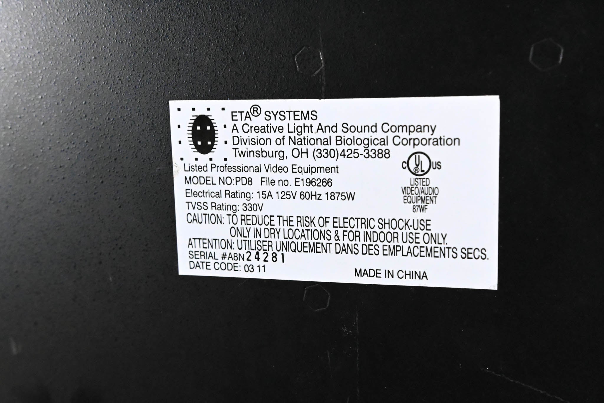 ETA Systems PD8 Conditioned Power Distribution Unit