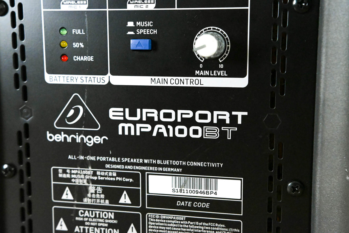 Behringer MPA100BT All-in-One 100W Active Portable PA Speaker