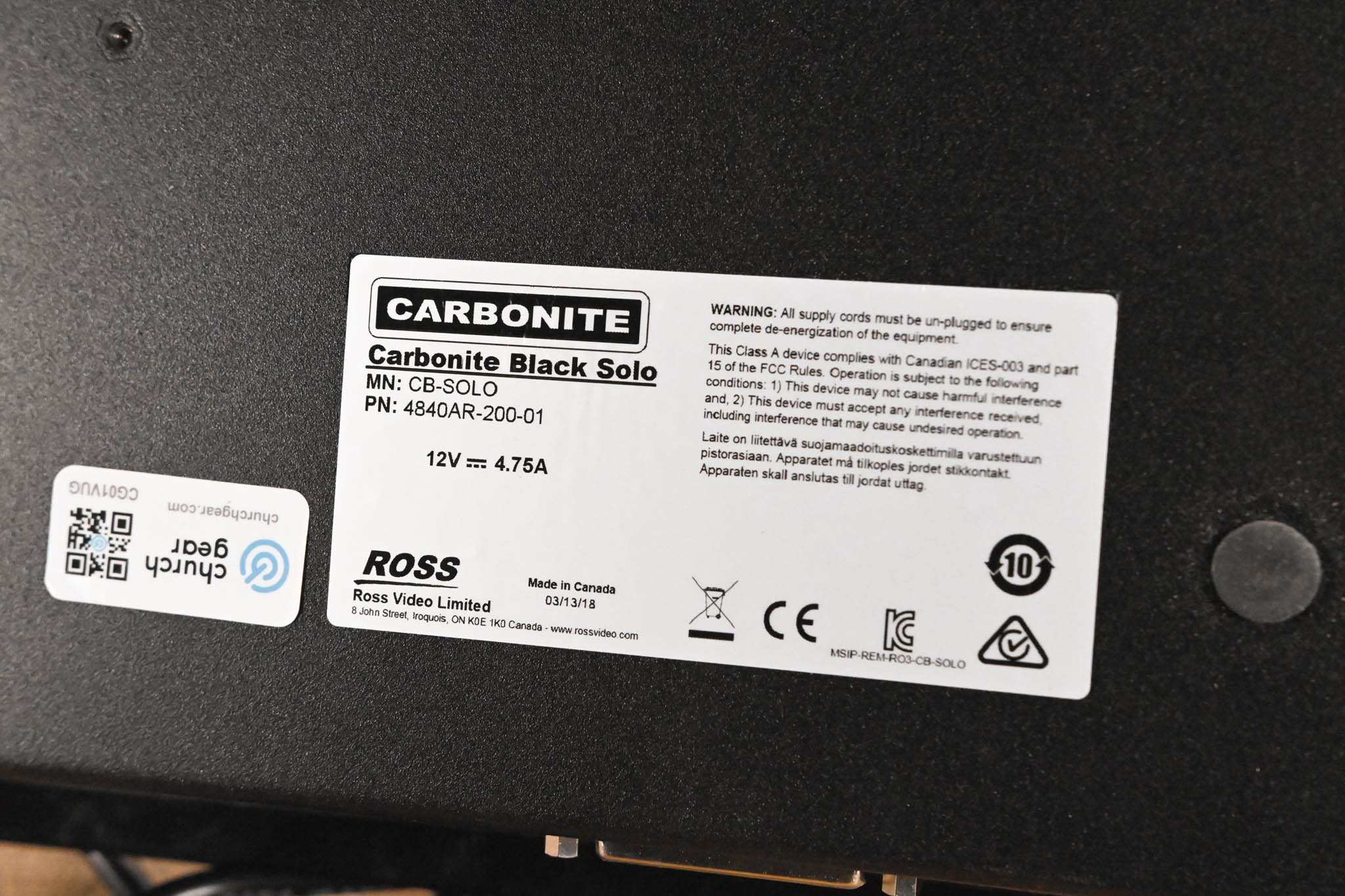 Ross Carbonite Black Solo 1 M/E Live Production Switcher