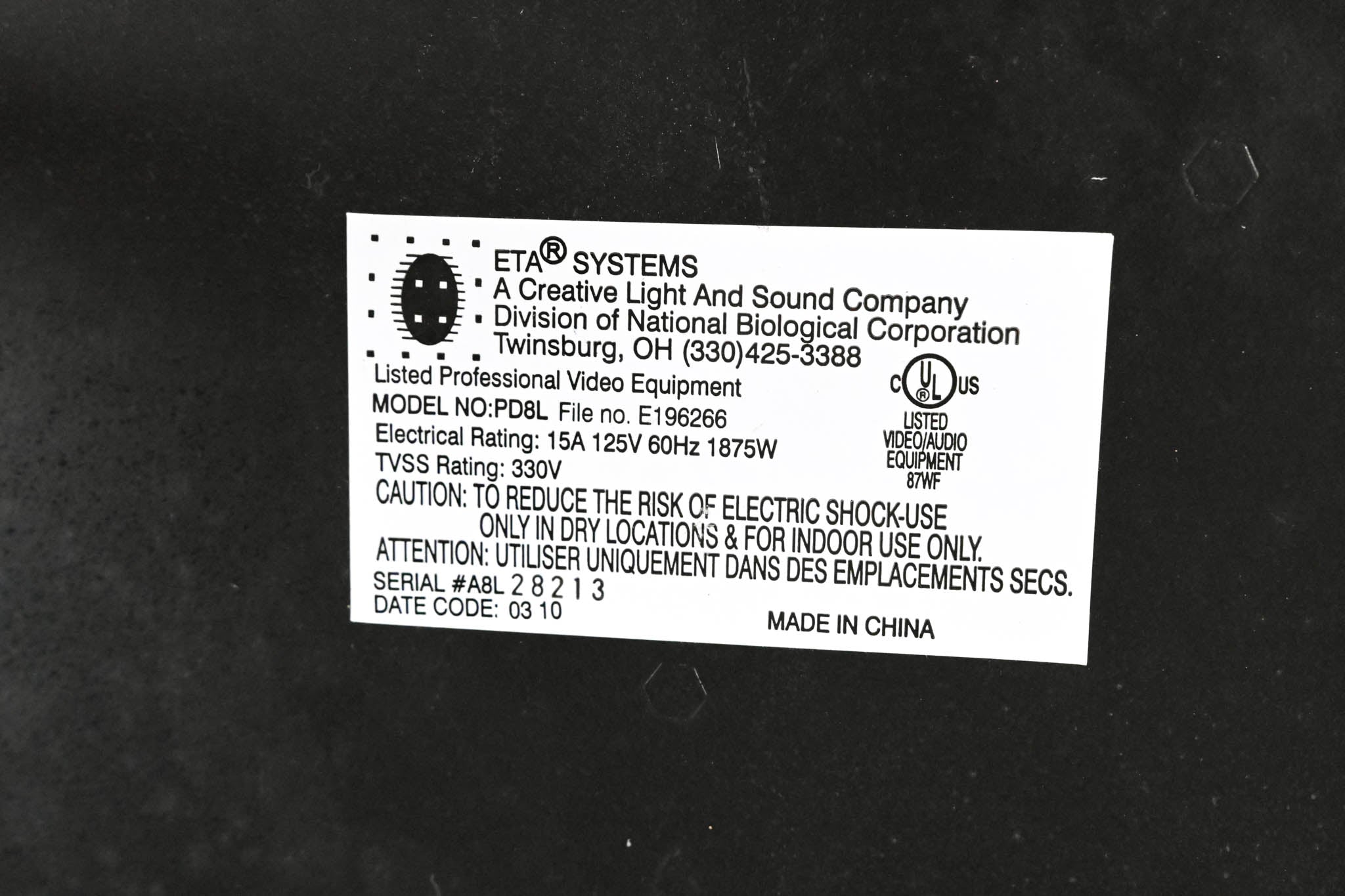 ETA Systems PD8L Conditioned Power Distributor