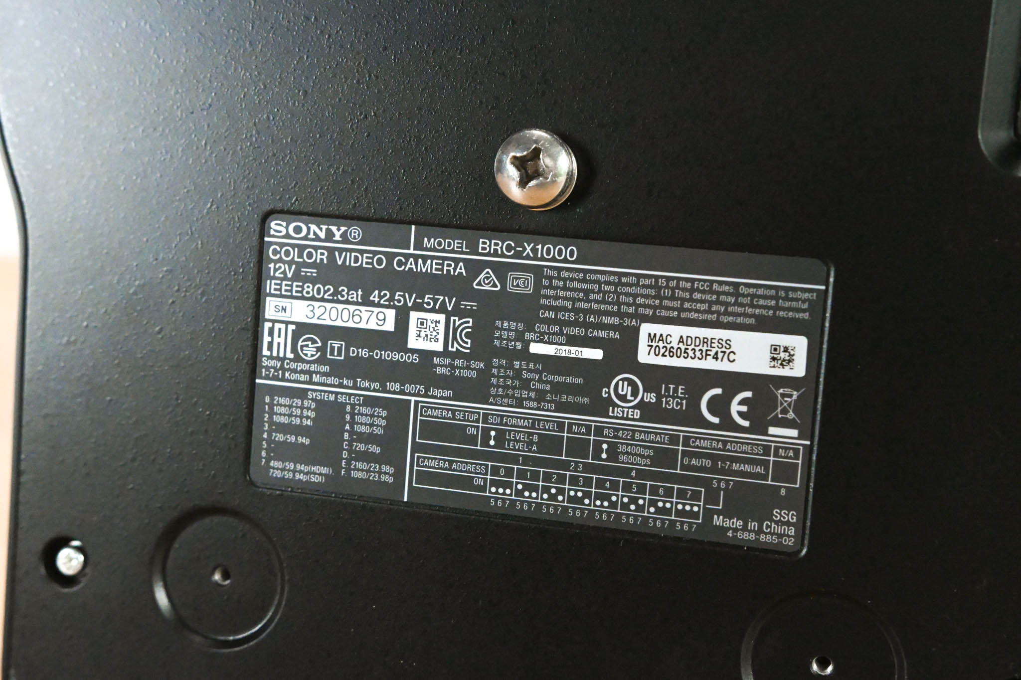 Sony BRC-X1000 4K PTZ Camera with 1" CMOS Sensor and PoE+ (NO PSU)
