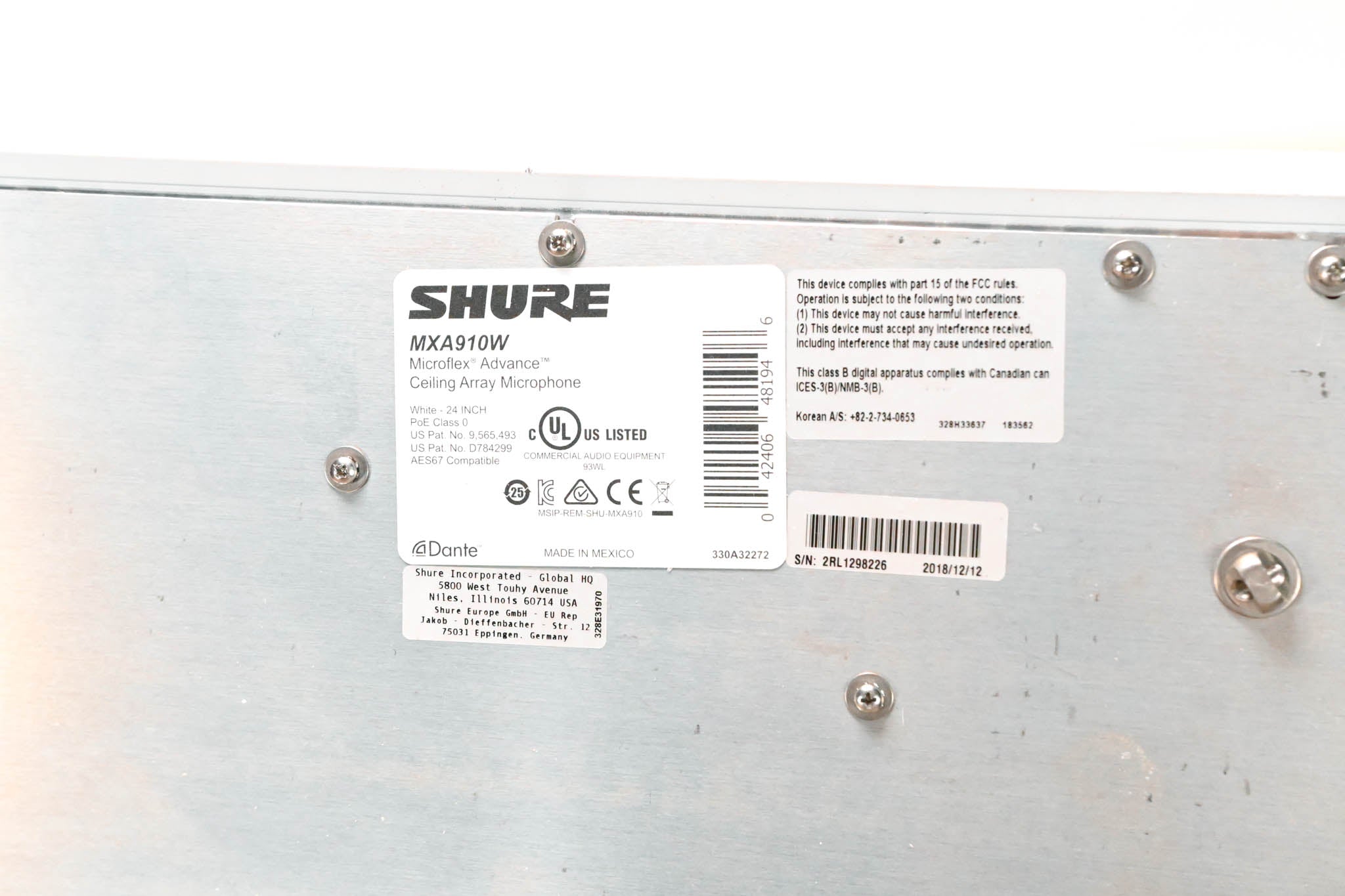 Shure MXA910W Ceiling Array Microphone