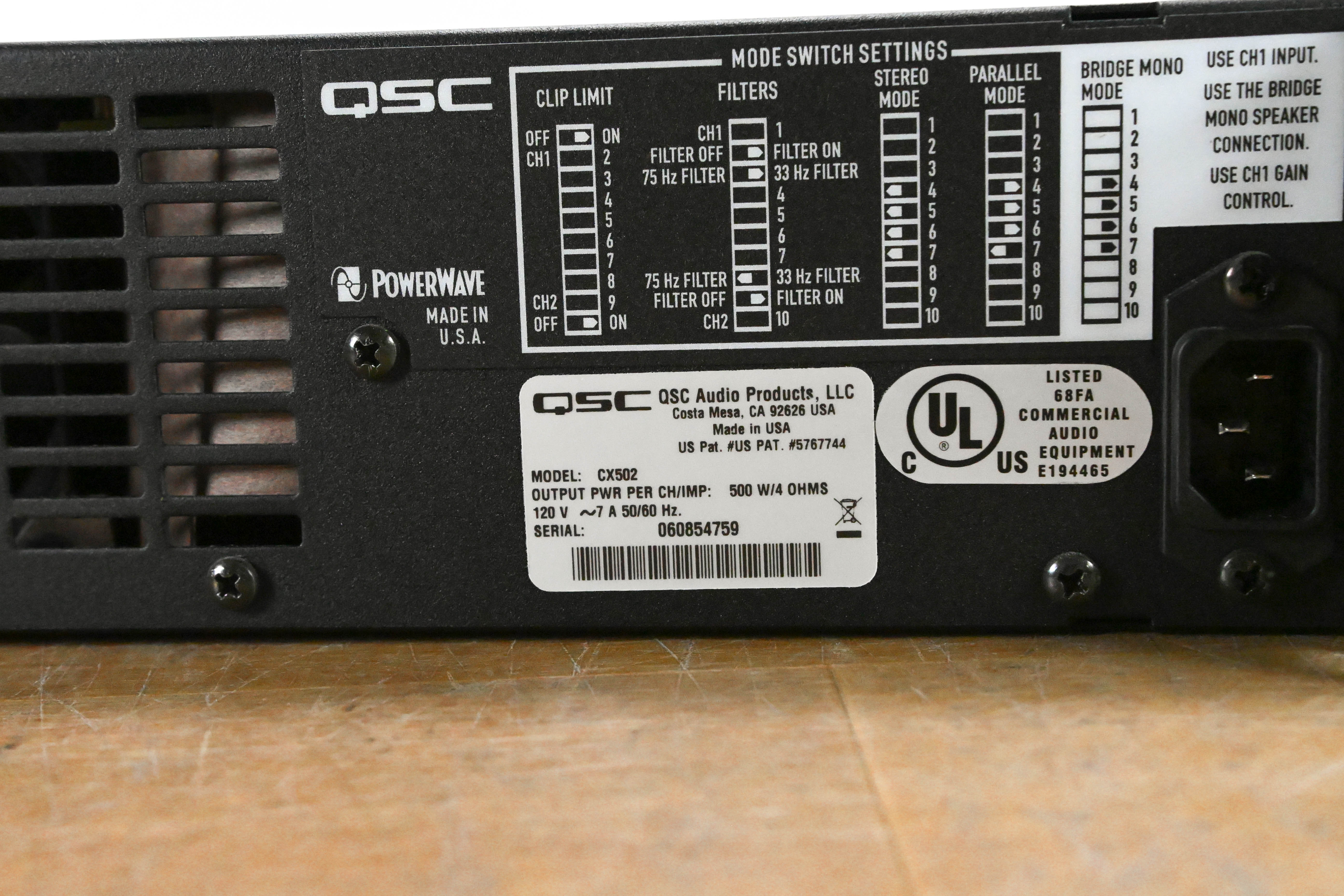 QSC CX502 2-Channel Power Amplifier