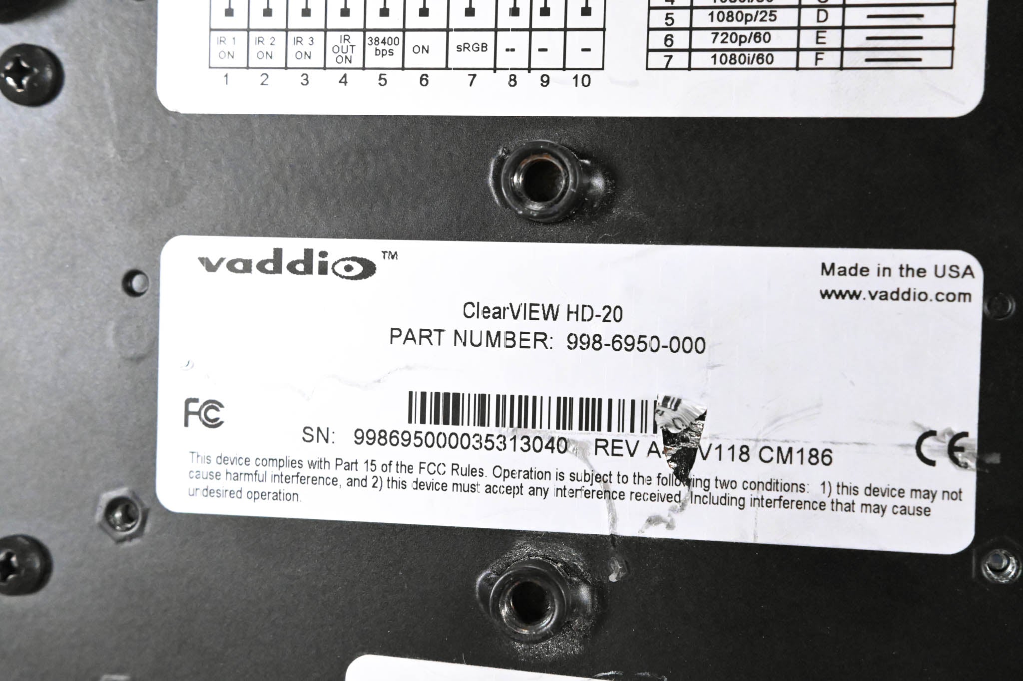 Vaddio ClearVIEW HD-20 HD Integrated Robotic PTZ Camera NO POWER SUPPLY