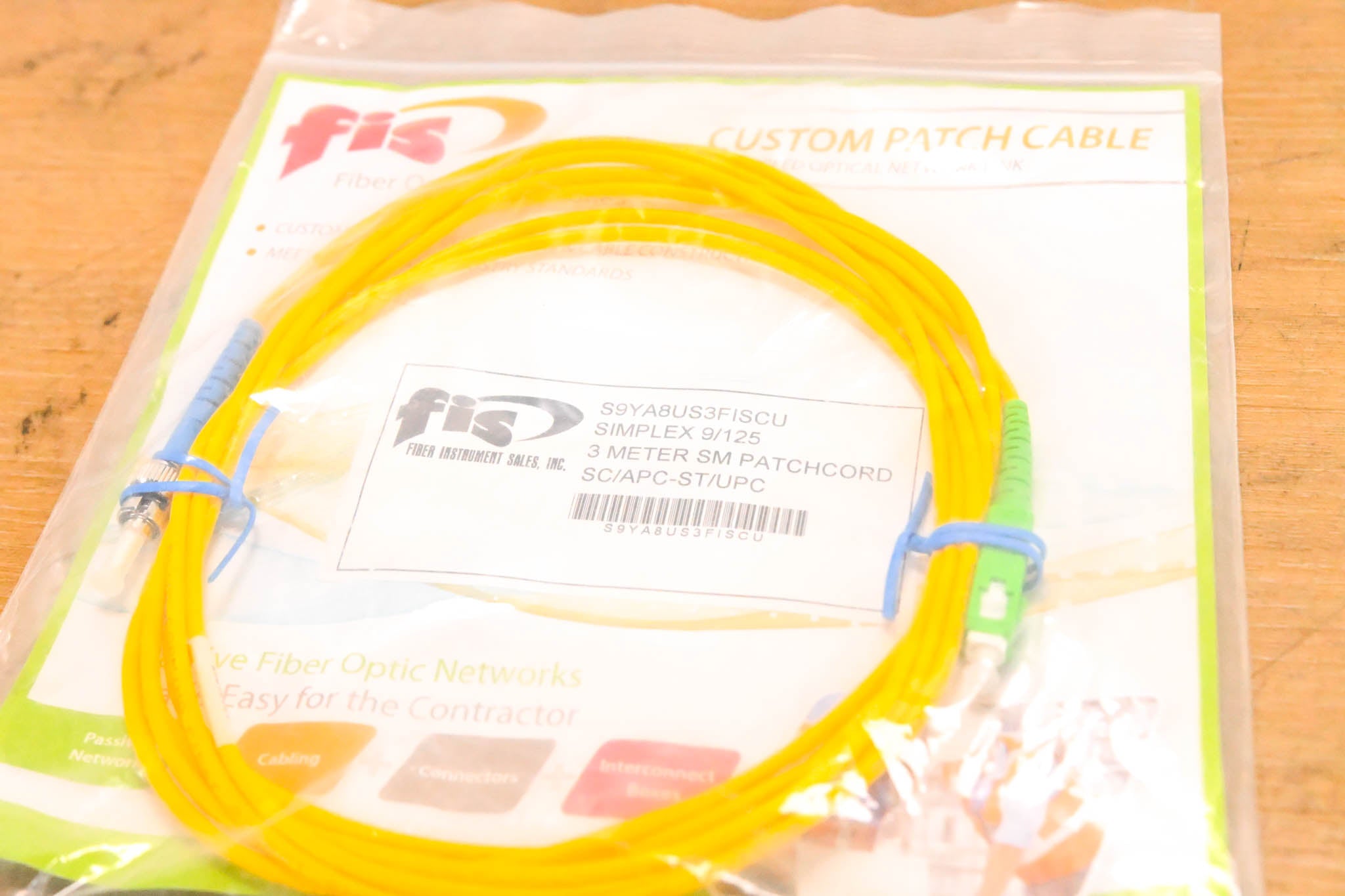 FIS SC/APC-ST/UPC Simplex Single Mode Fiber Cable - 3m