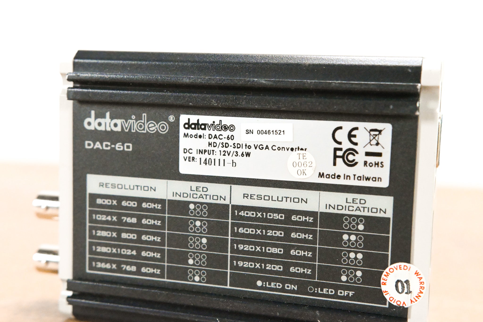 Datavideo DAC-60 SD/HD/3G-SDI to VGA Scaler and Converter (NO PSU)