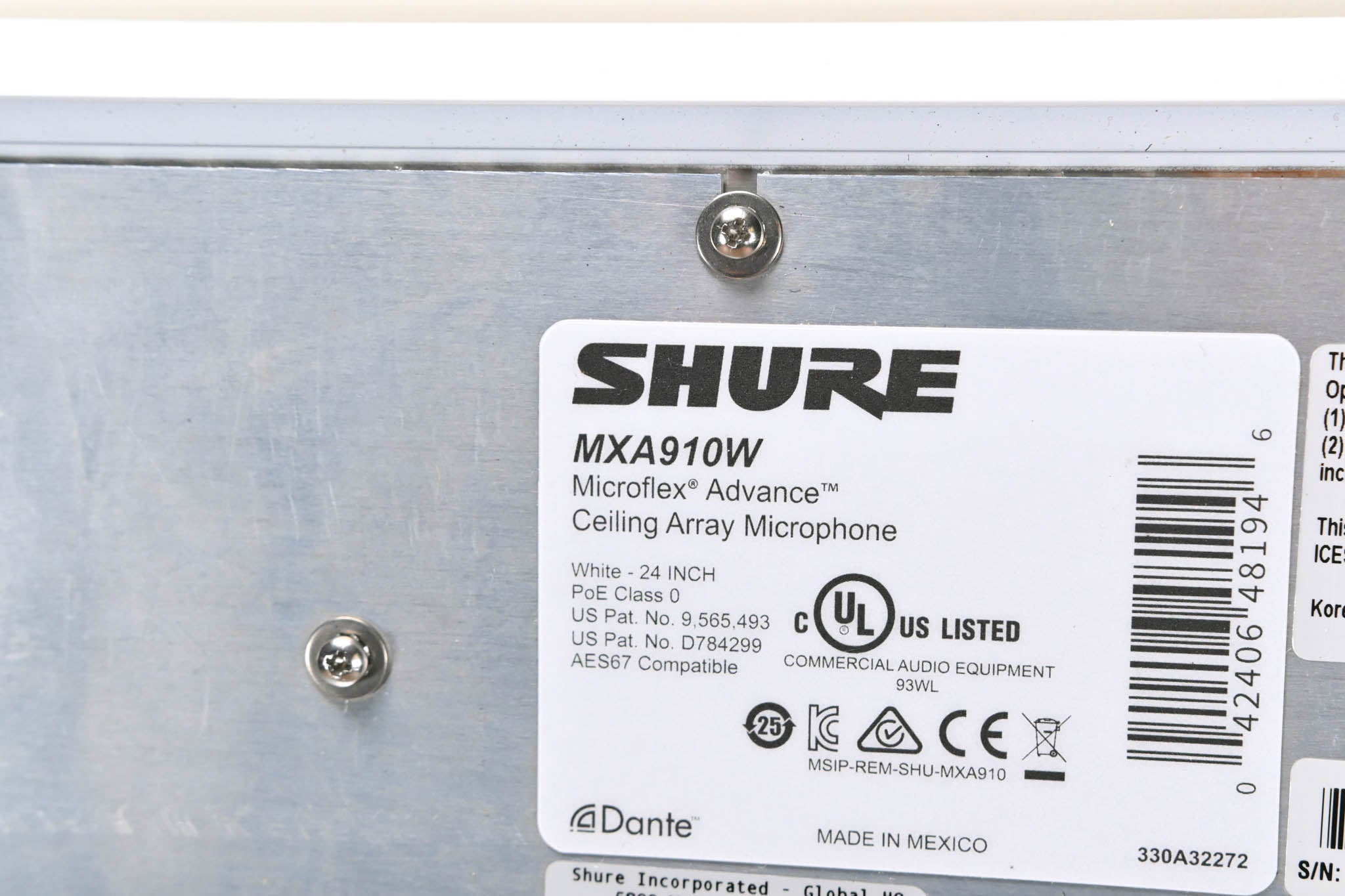 Shure MXA910W Ceiling Array Microphone