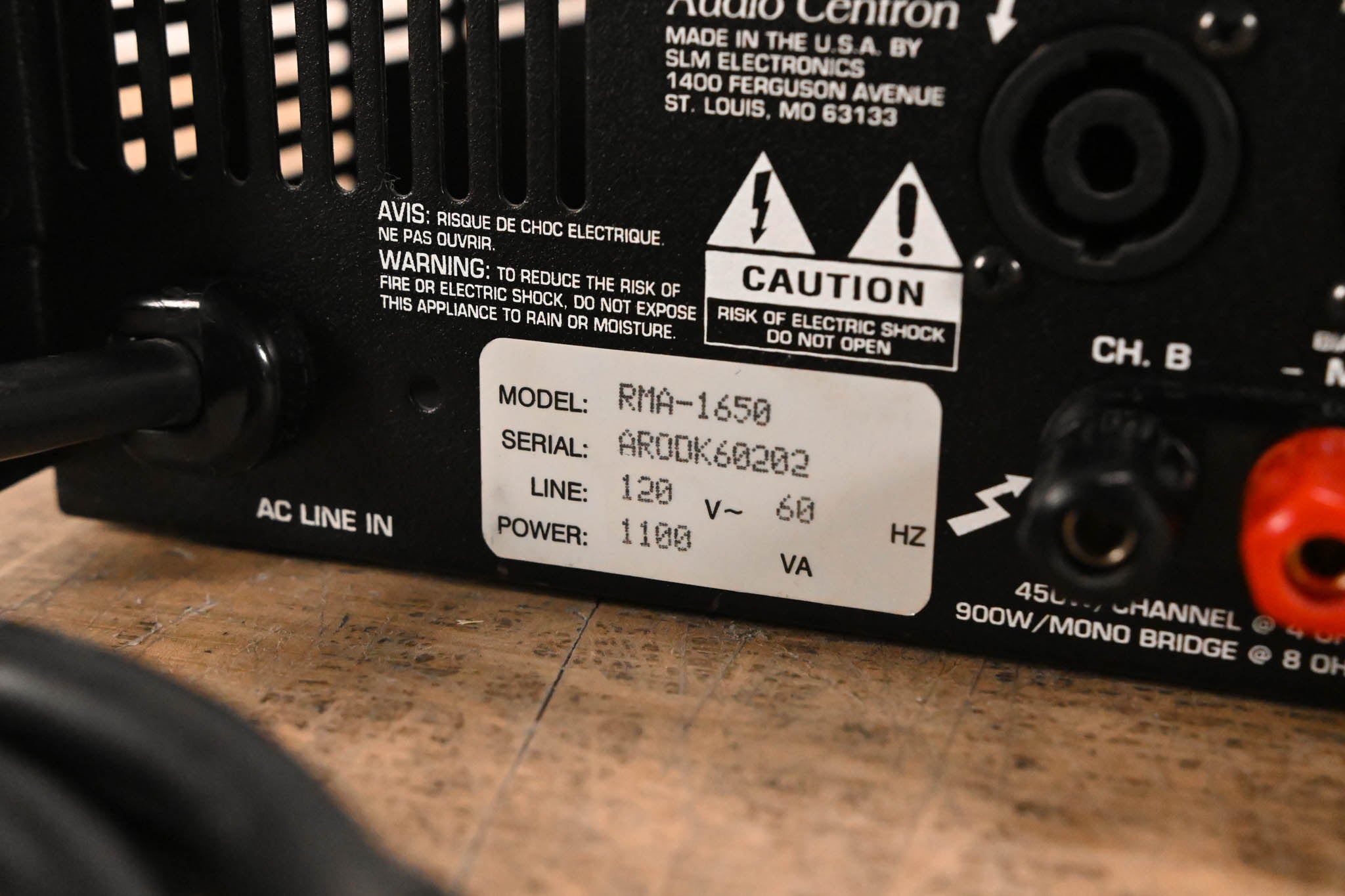Audio-Centron RMA-1650 1300W Stereo Power Amplifier