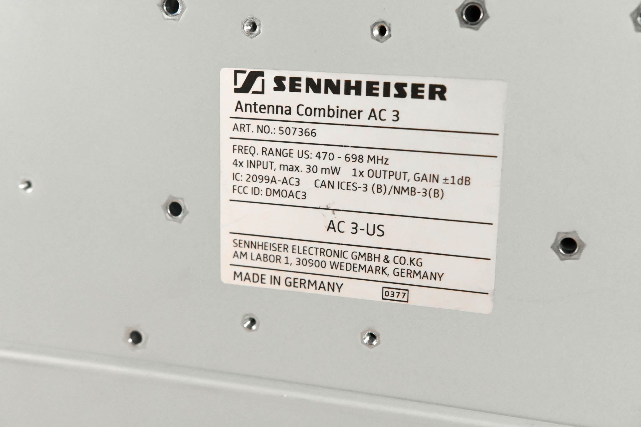 Sennheiser AC 3-US Antenna Combiner - 470-698 MHz (NO POWER SUPPLY)